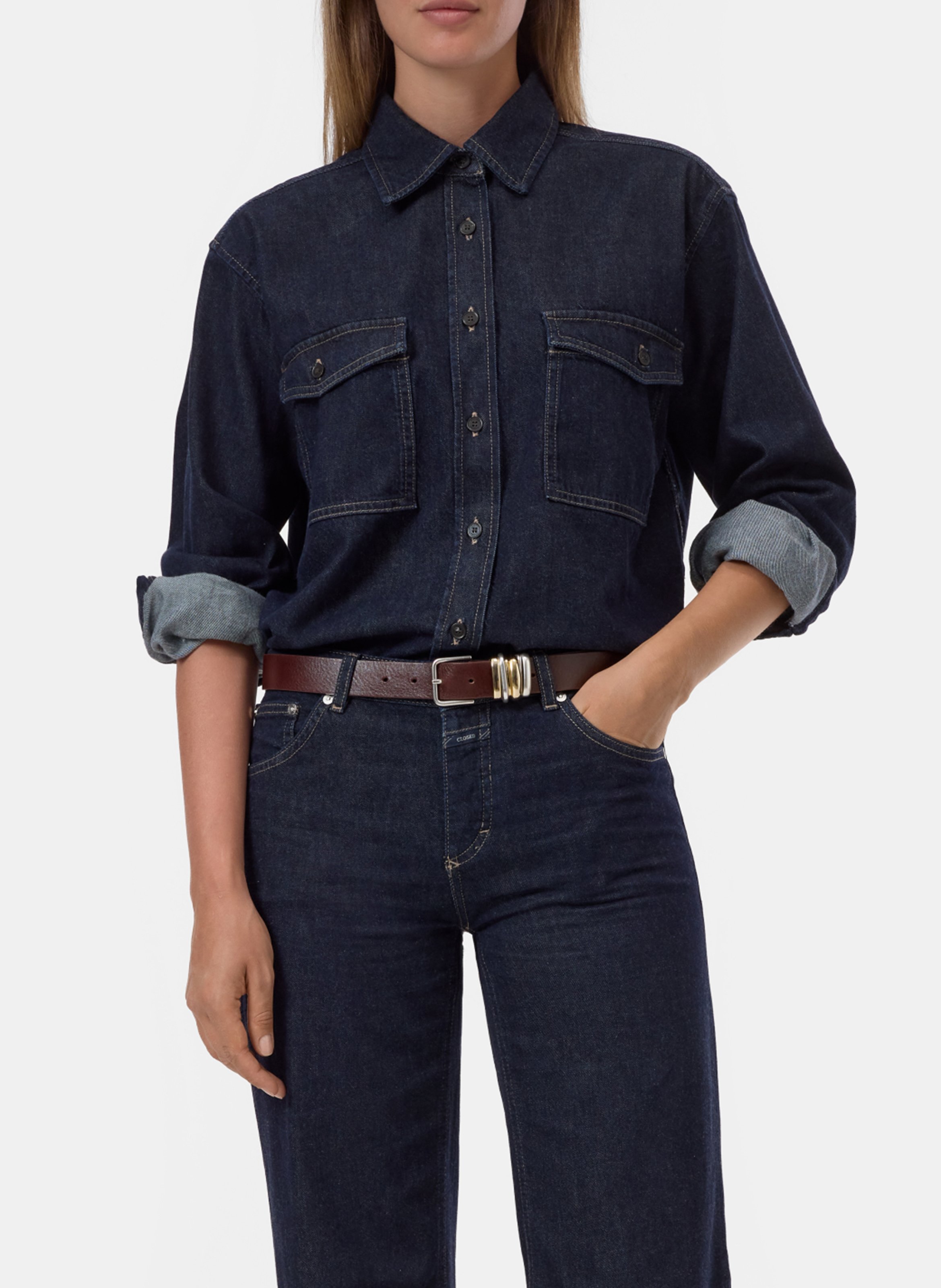 Straight cotton denim shirt CLOSED Blue