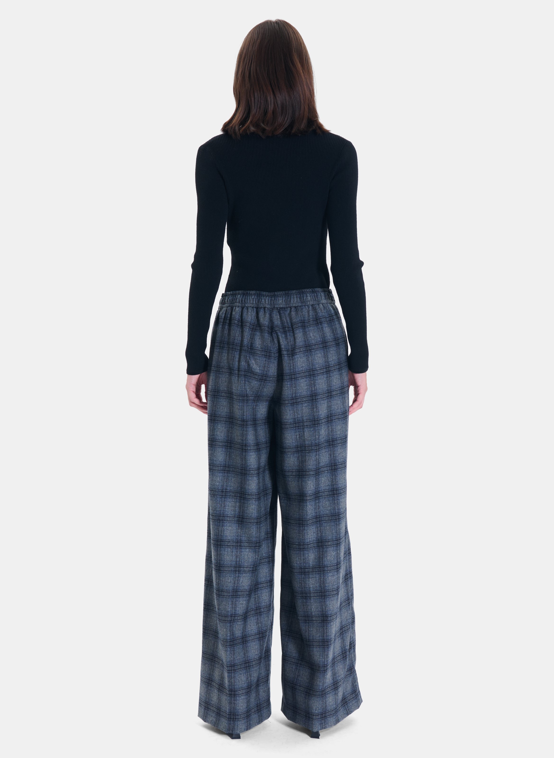 Pantalon large taille haute en laine mélangée ZAPA Gris