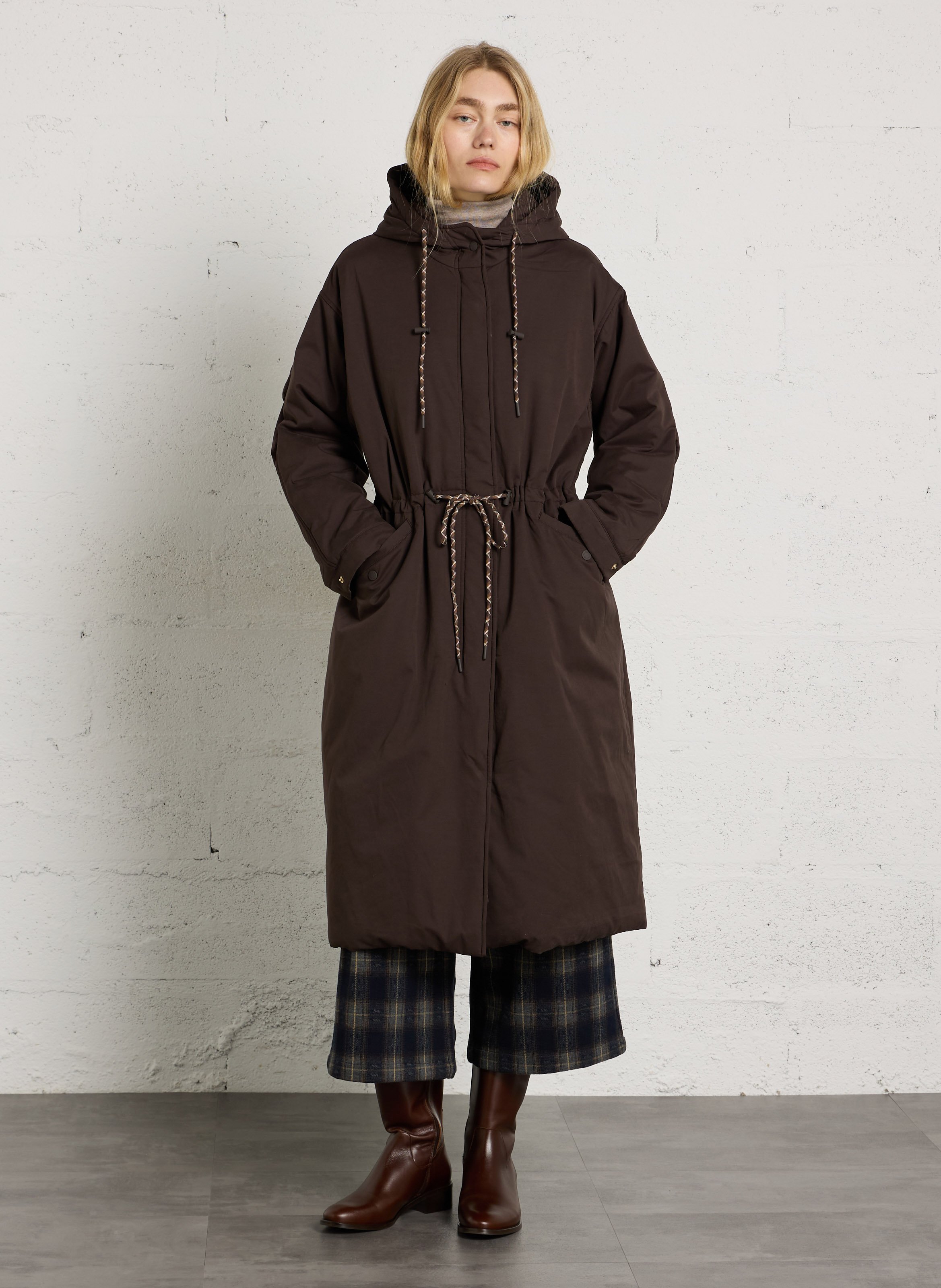 Doudoune longue à gilet capuche amovible DES PETITS HAUTS Marron