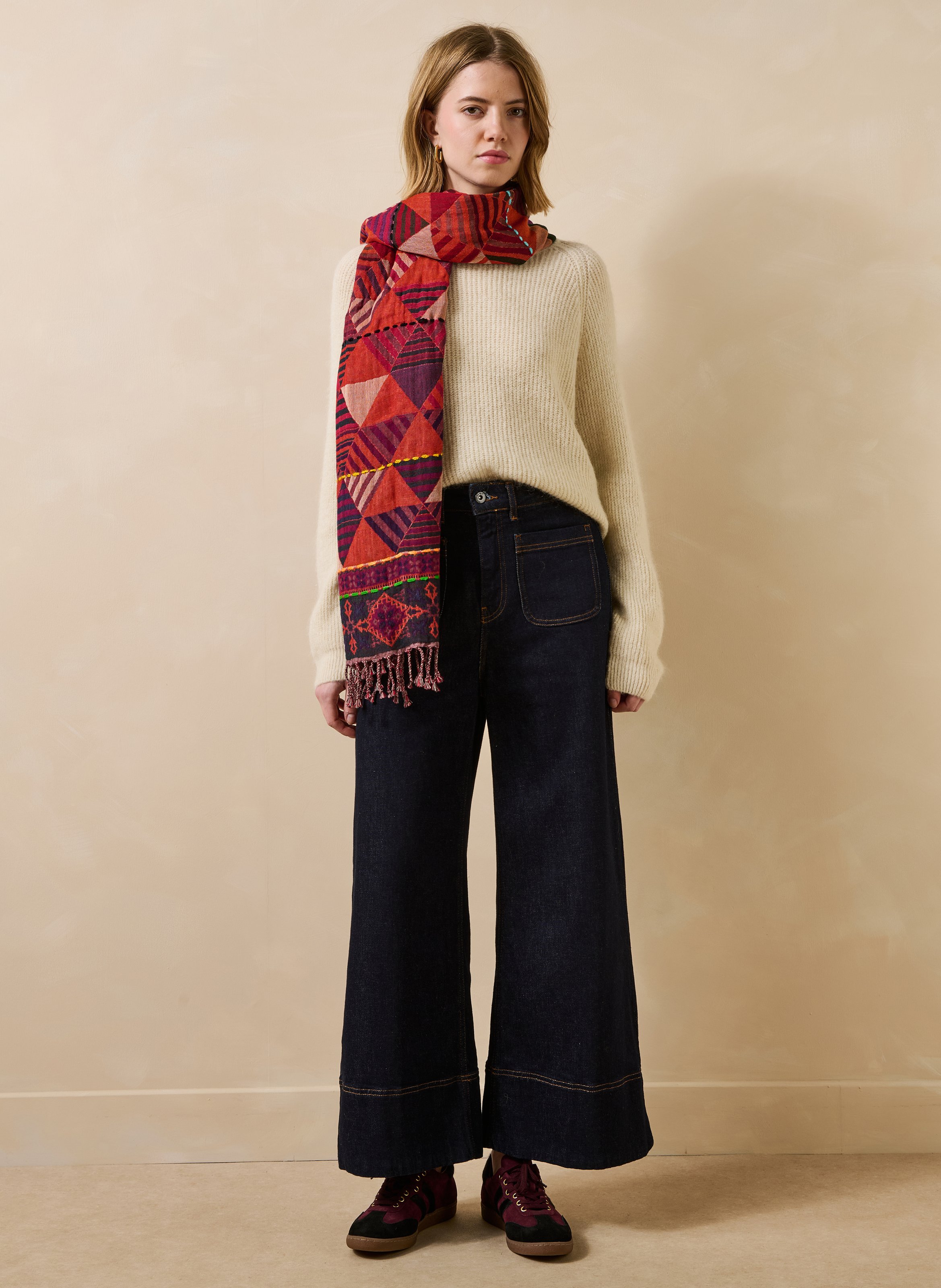 Printed wool and cotton scarf LA FEE MARABOUTEE Red