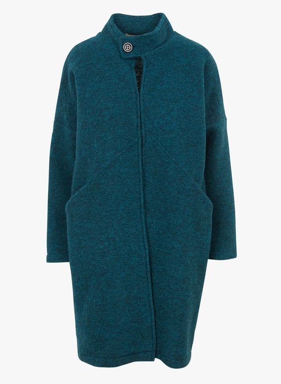 Manteau long a col ferme Bleu