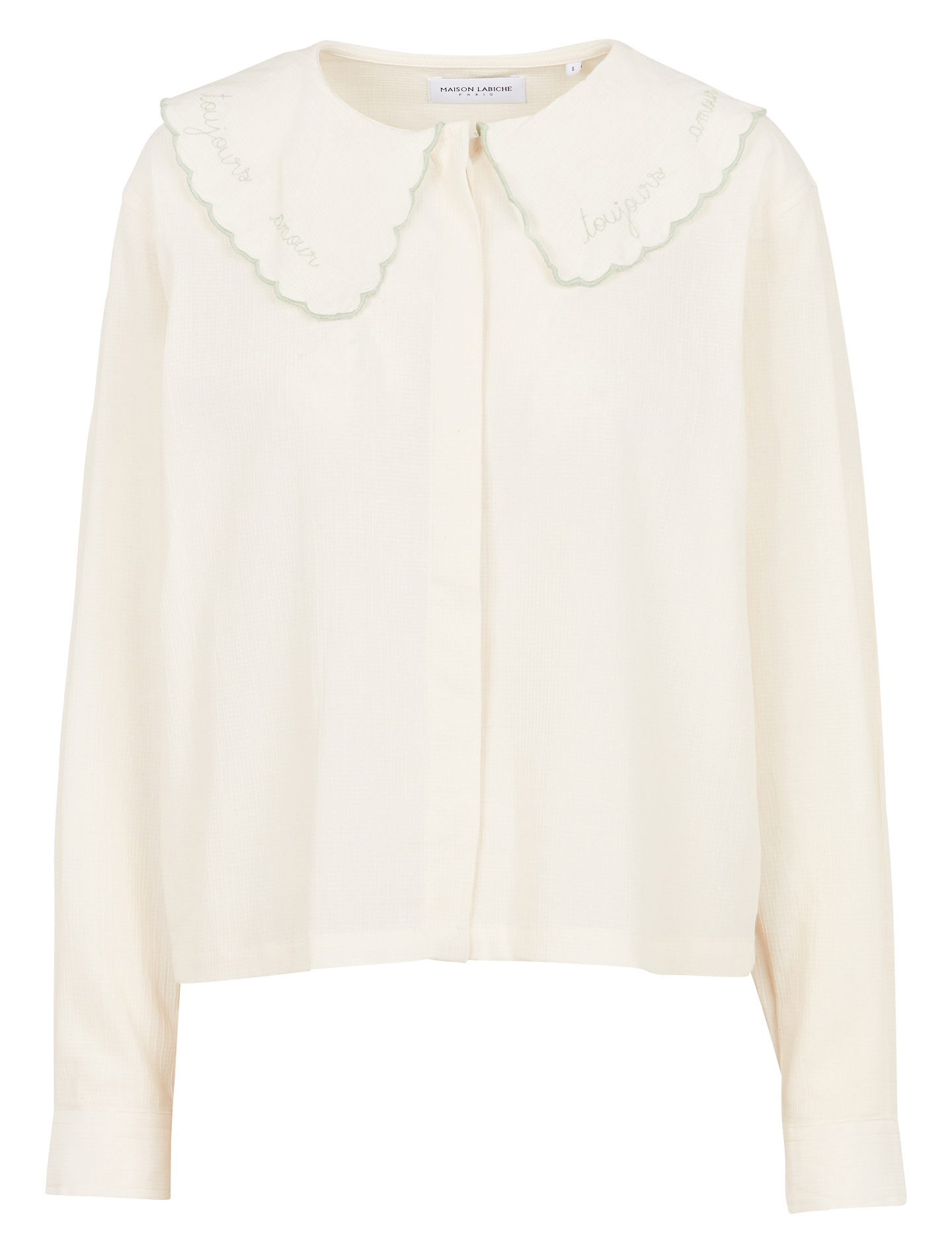 Straight-cut shirt with embroidered Peter Pan collar XS