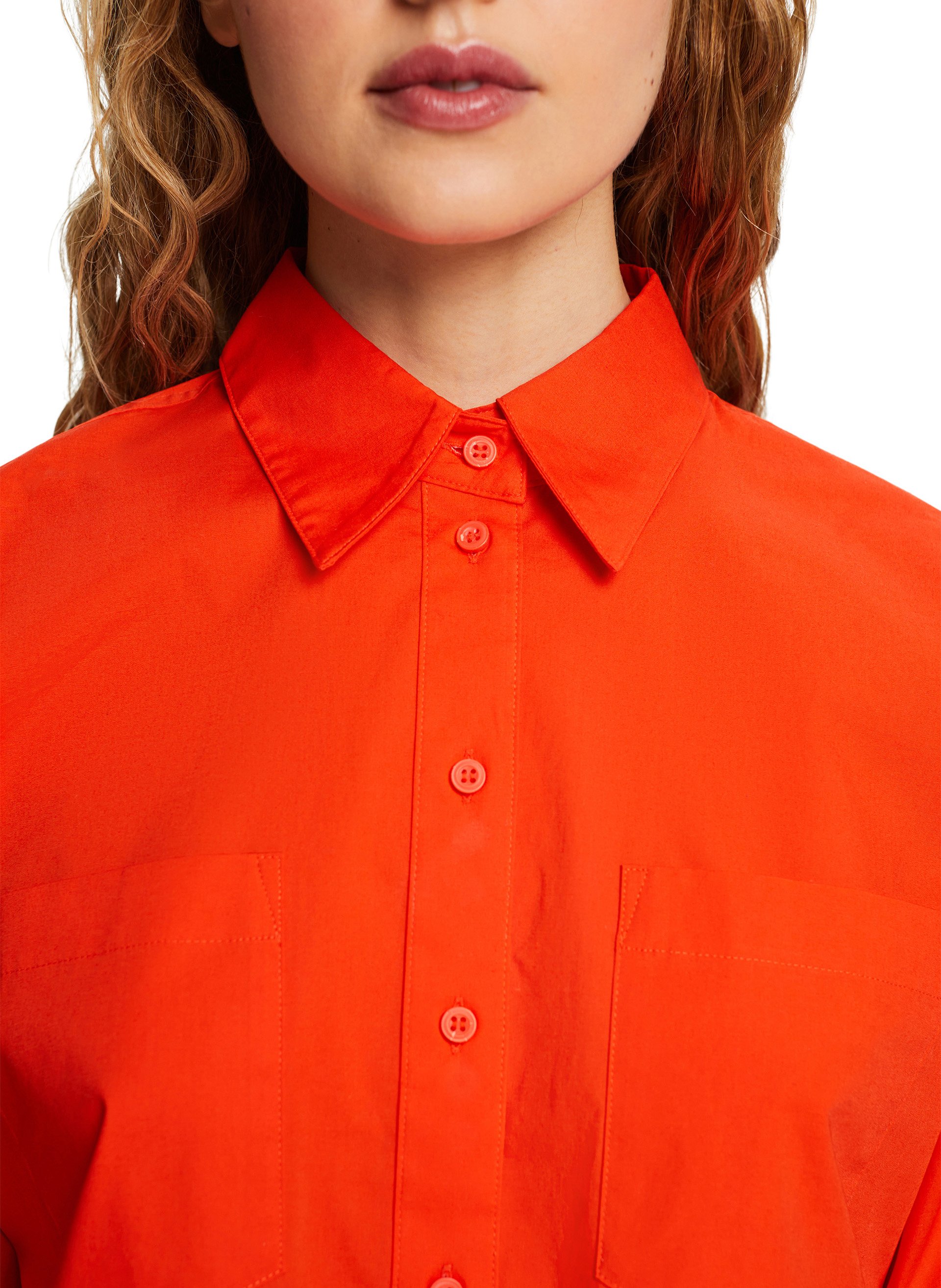 Loose-fit cotton-blend shirt with classic collar ESPRIT Orange