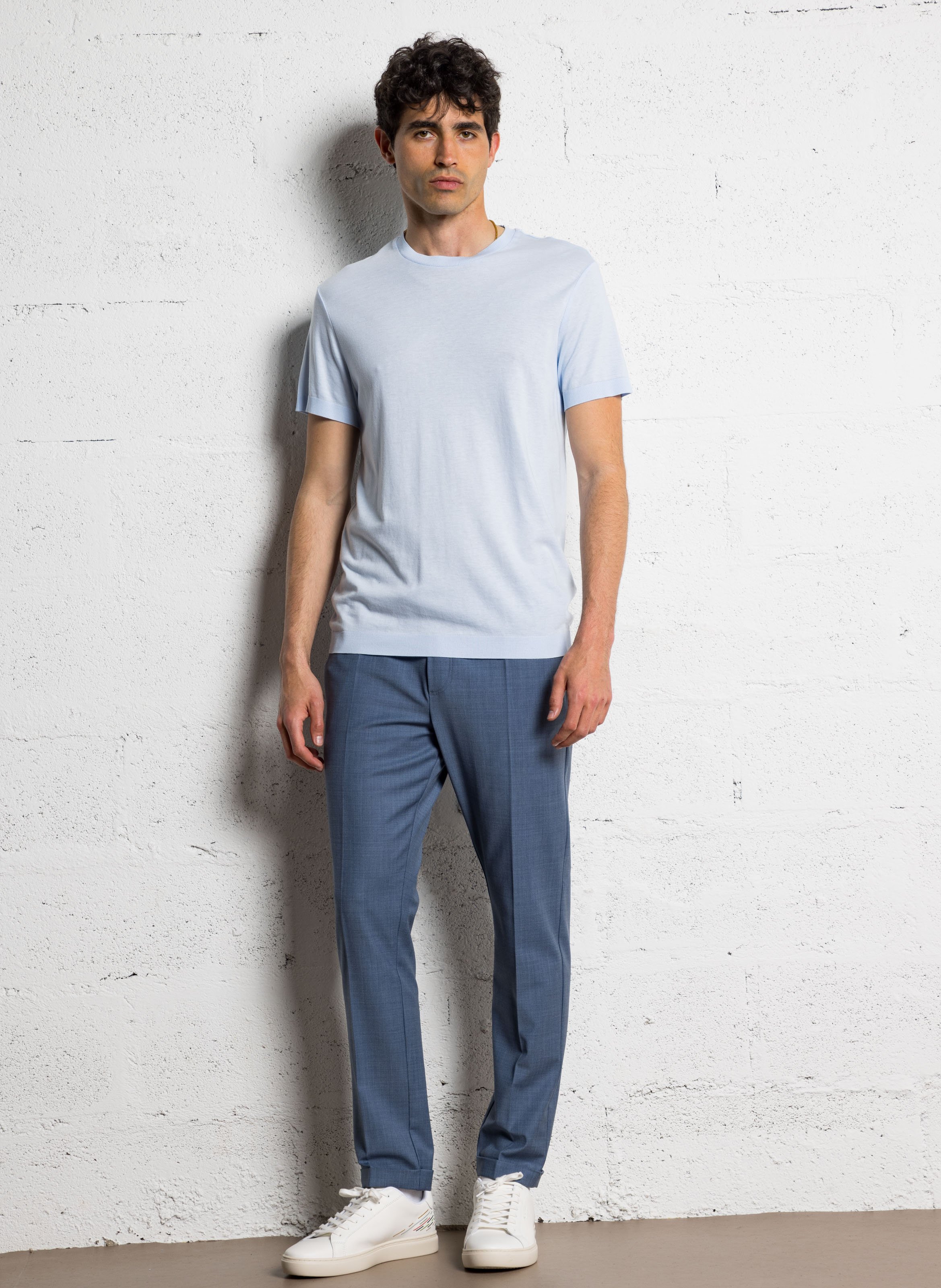 Tee-shirt droit col rond en coton mélangé IKKS Bleu