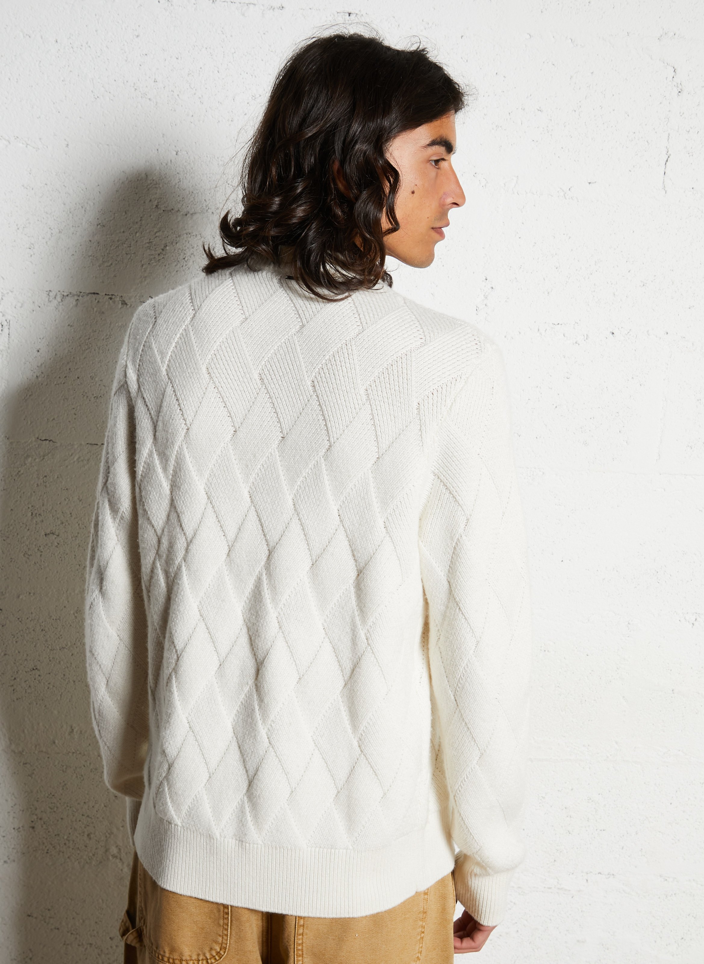 Straight knit sweater with braided effect IKKS White