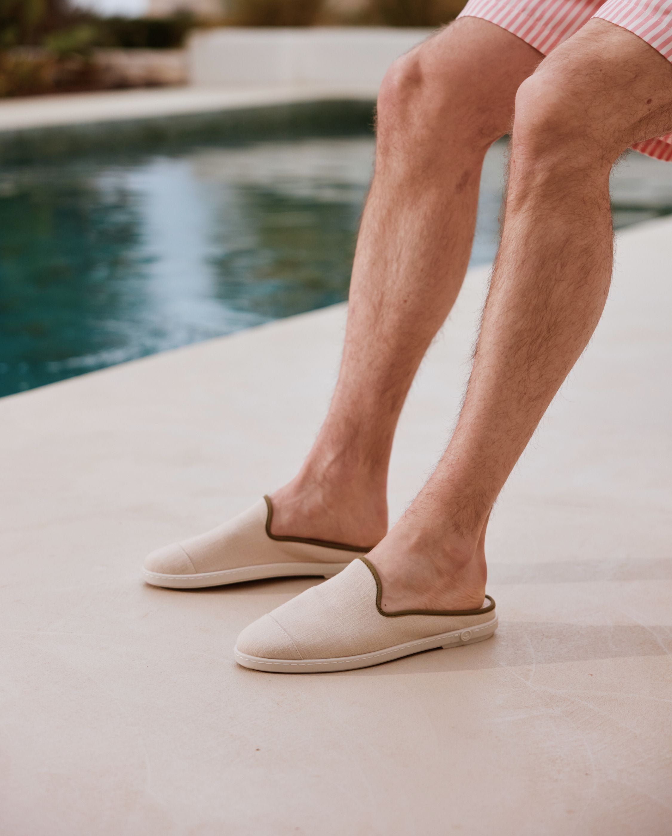 Men's linen mule, beige khaki ANGARDE Beige