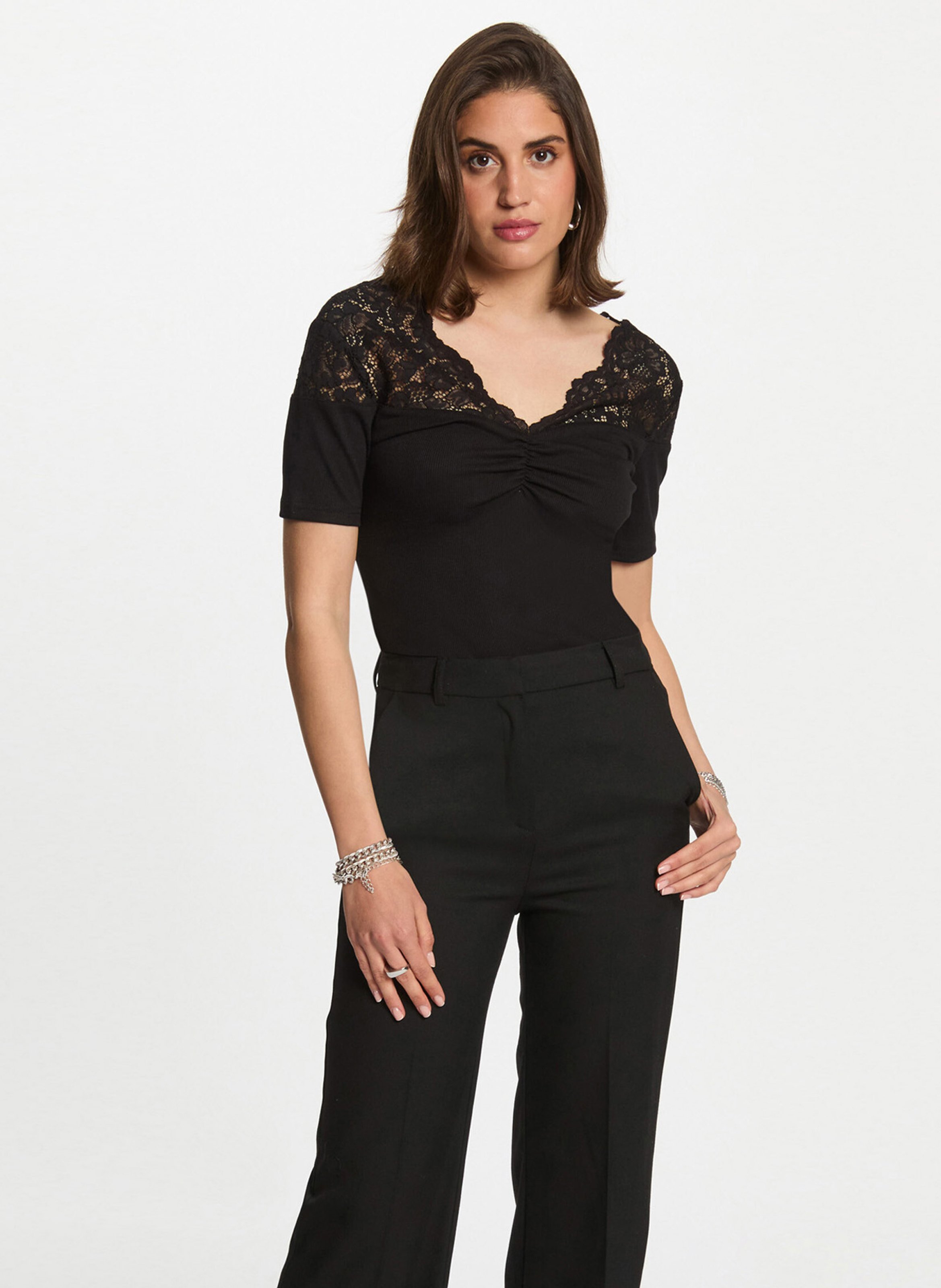 Tee-shirt droit en fibres recyclées mélangées MORGAN Noir