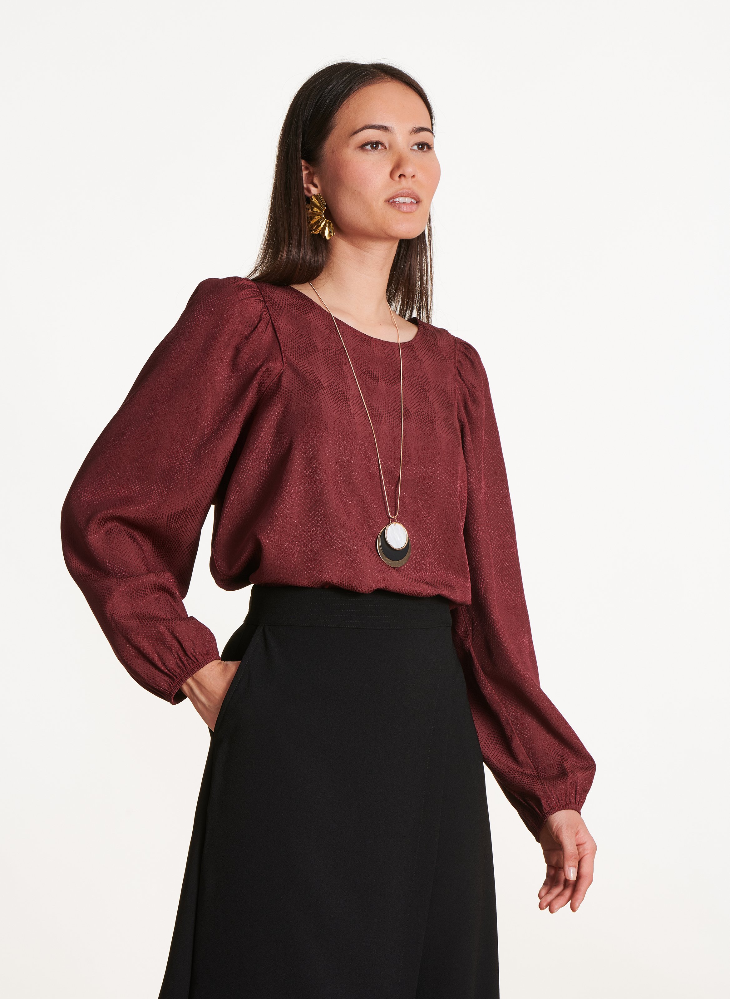 Straight top with puffy long sleeves LA FEE MARABOUTEE Brown