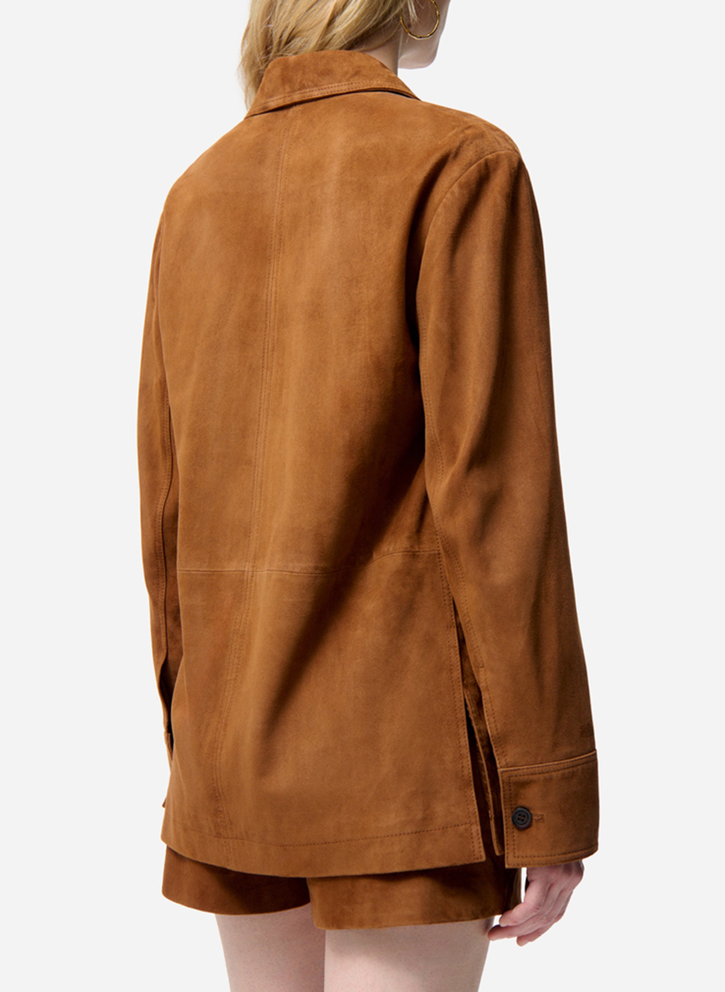 Recht, leren jasje met klassieke kraag VANESSA BRUNO Bruin