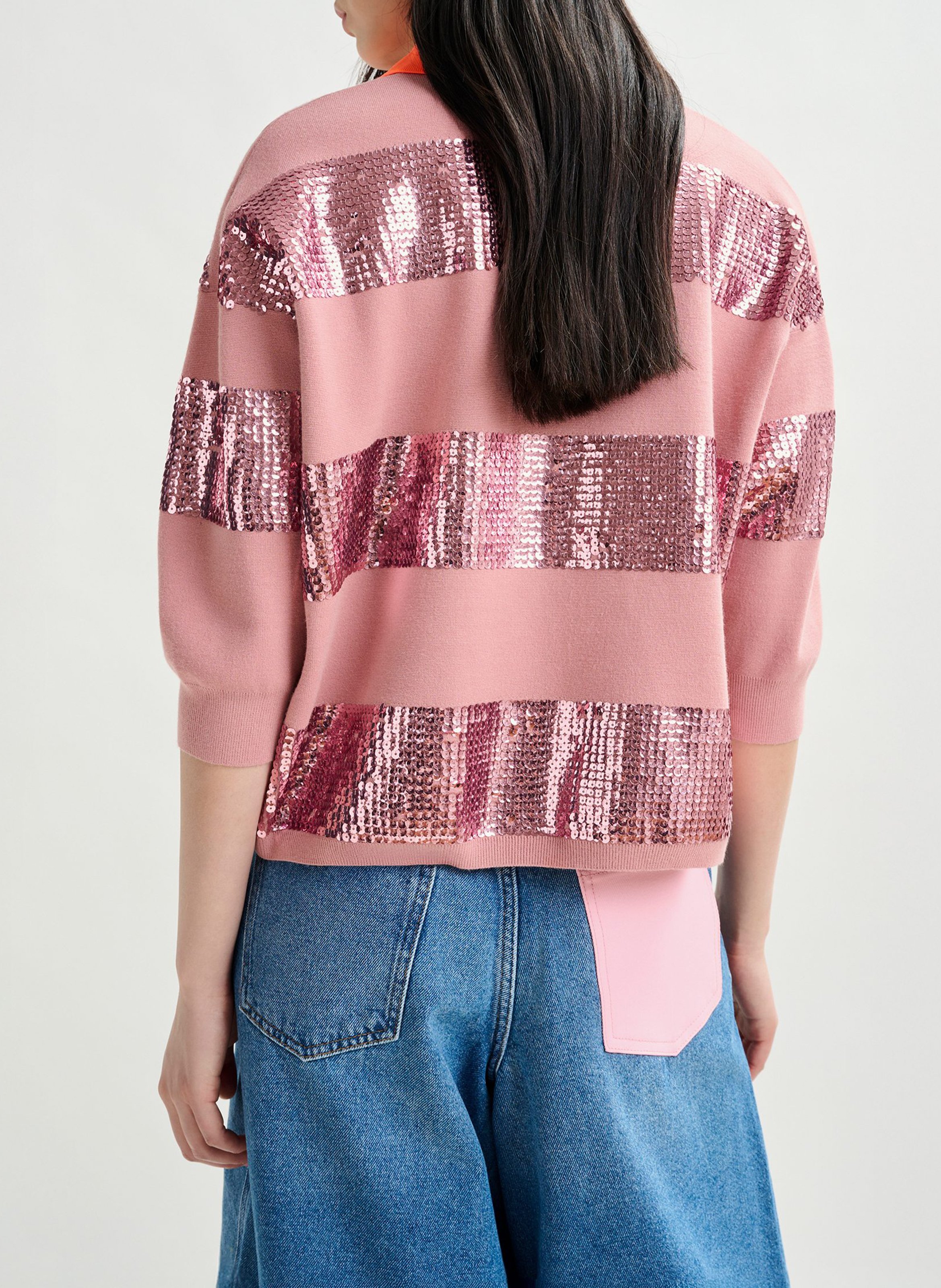 Loose fit striped sequin polo ESSENTIEL ANTWERP Pink