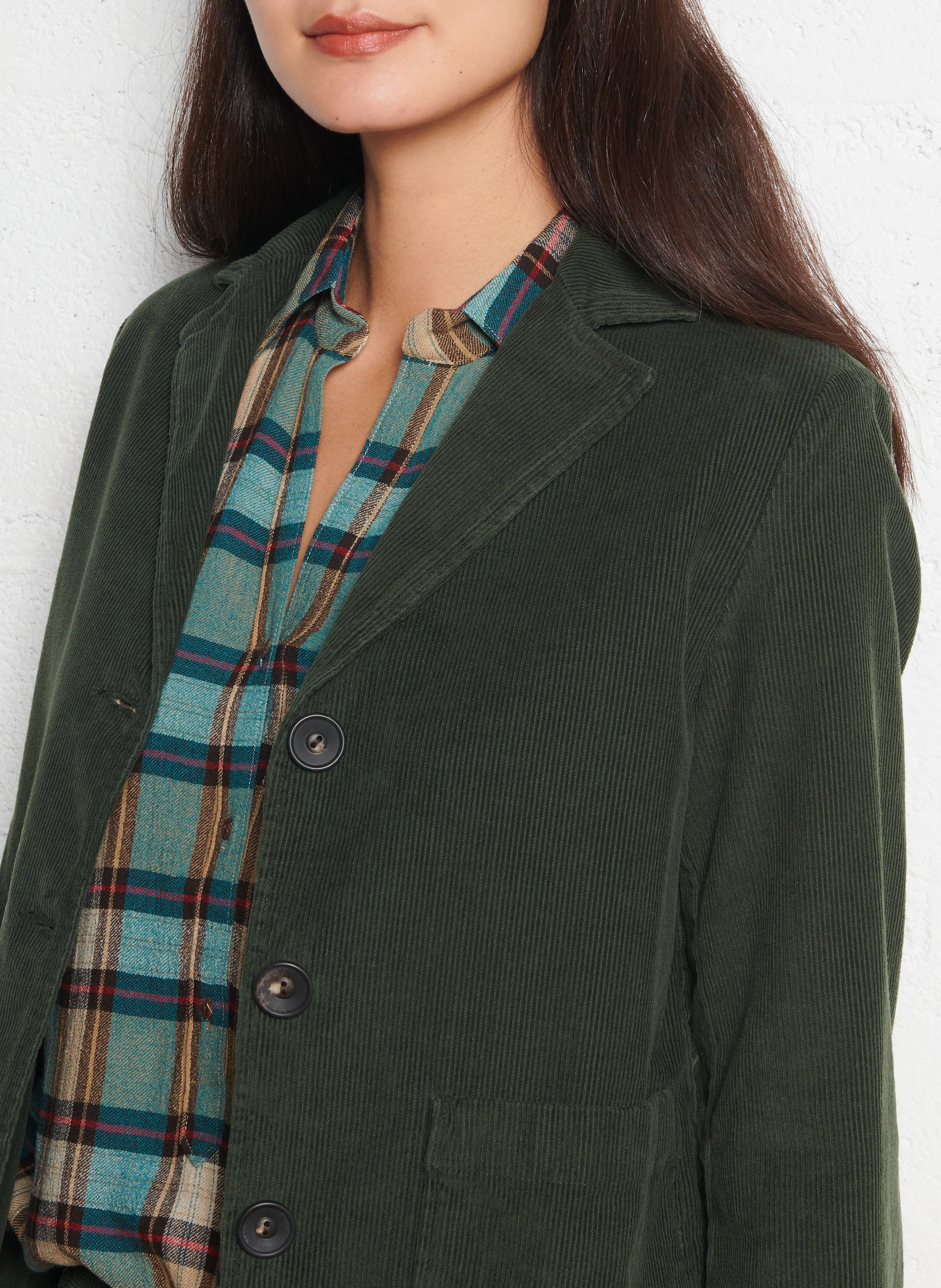 Veste droite col tailleur en velours côtelé DIEGA Vert