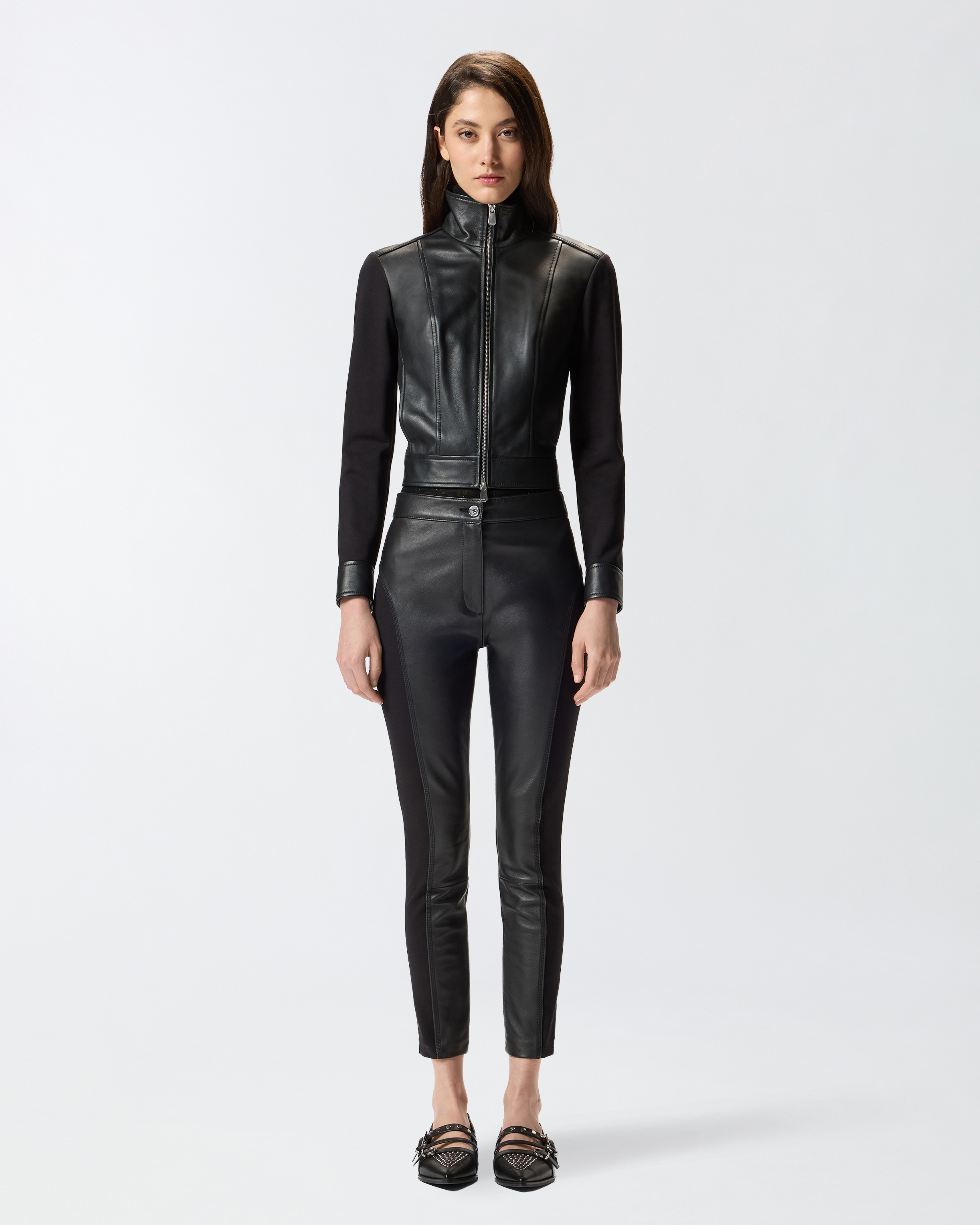 Leather and stretch fabric pants. PINKO Black