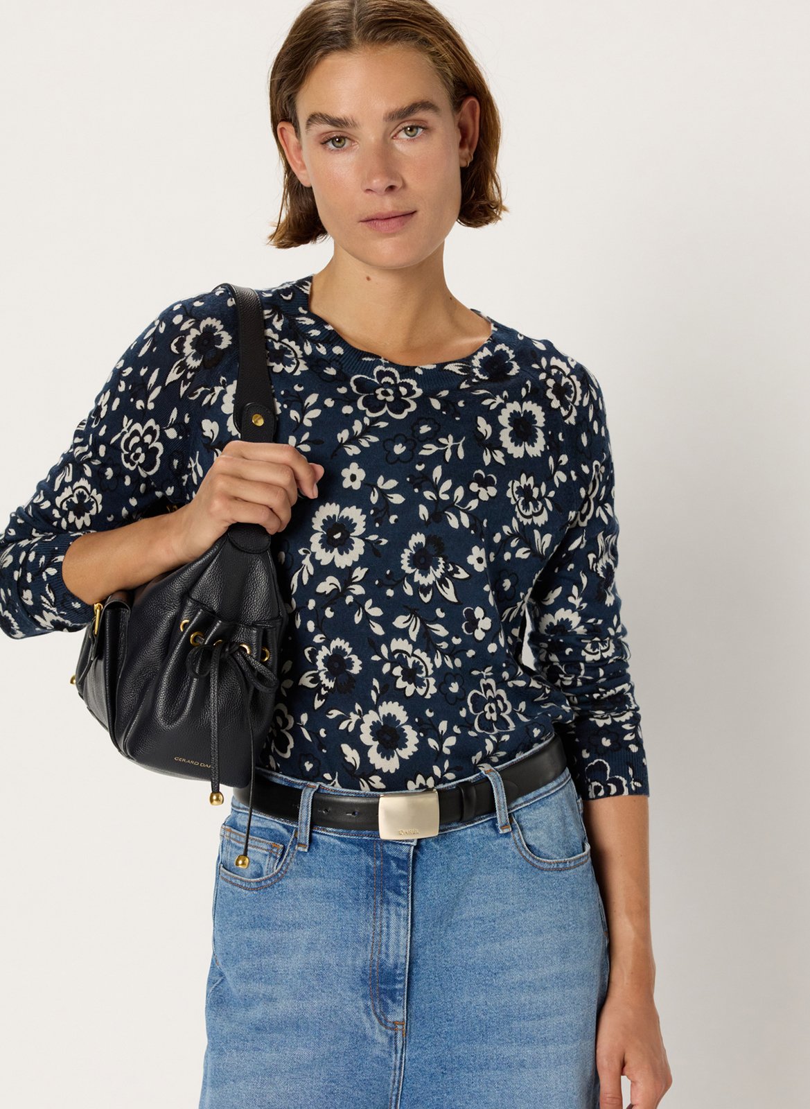 Pull col rond à imprimé floral GERARD DAREL Bleu