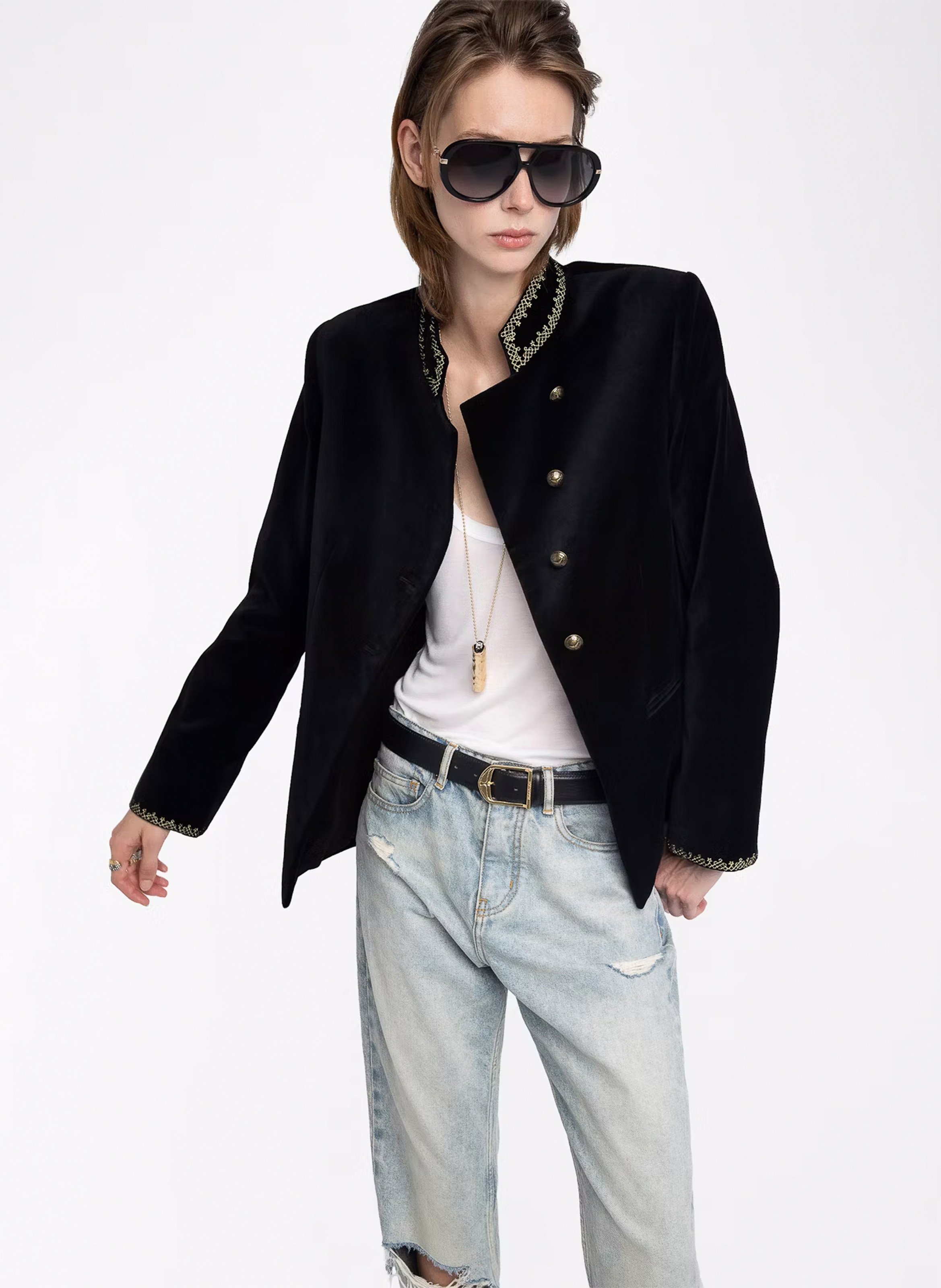 Blazer droit col officier en coton ZADIG&VOLTAIRE Noir
