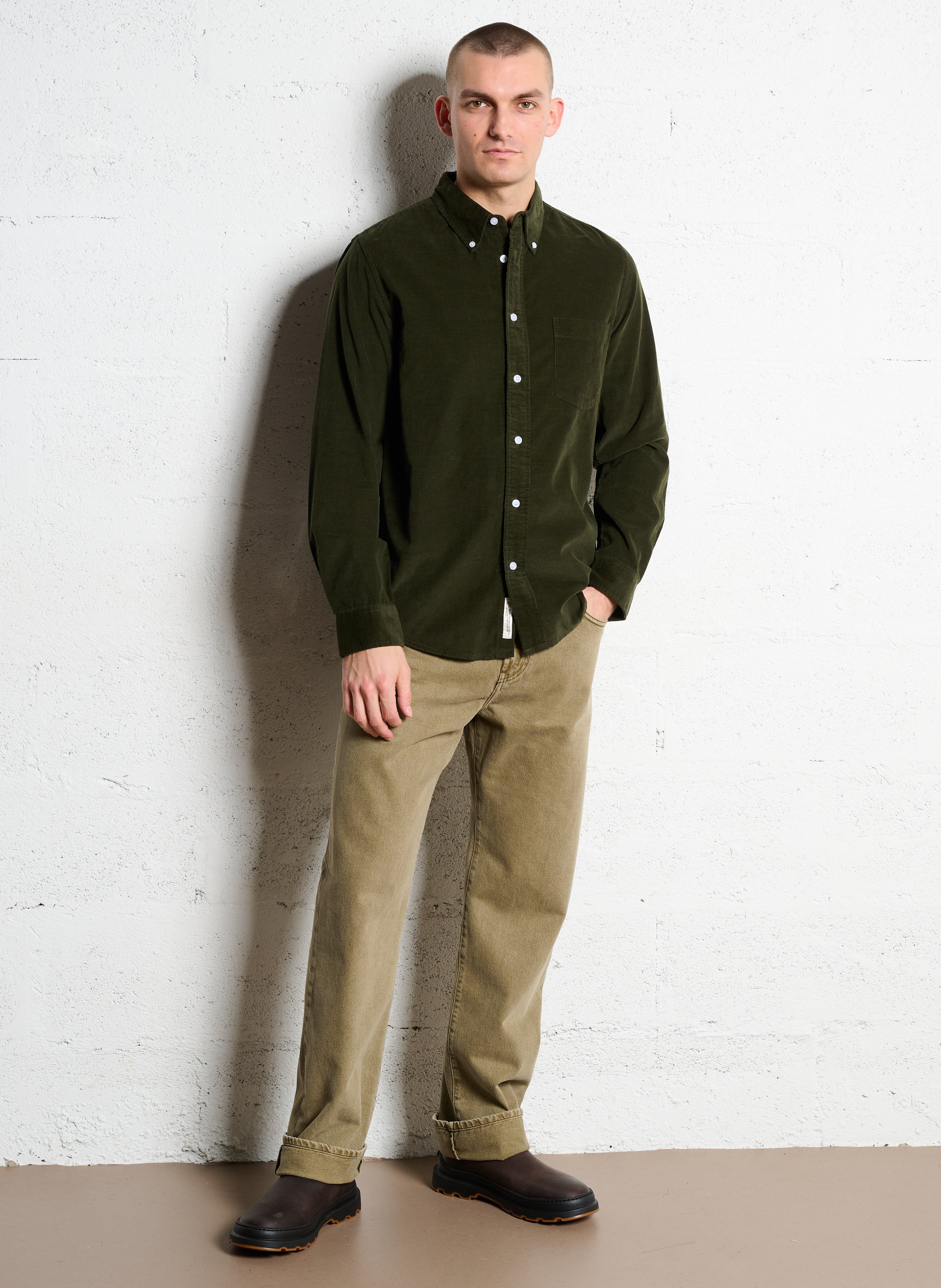 Recht overhemd van biokatoen met klassieke kraag Groen