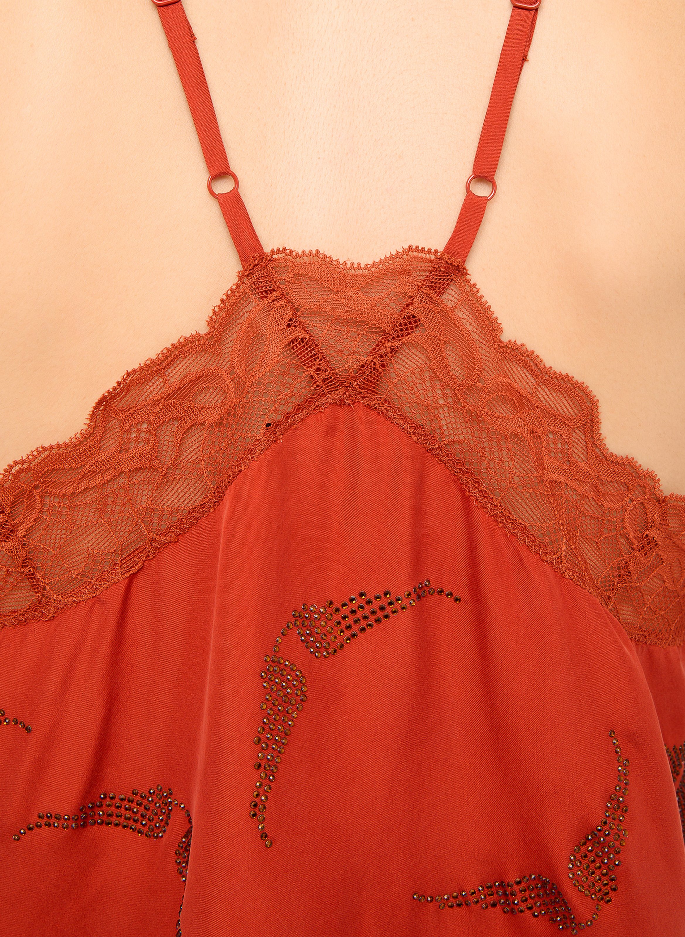Top bretelles à strass et dentelle en soie ZADIG&VOLTAIRE Orange