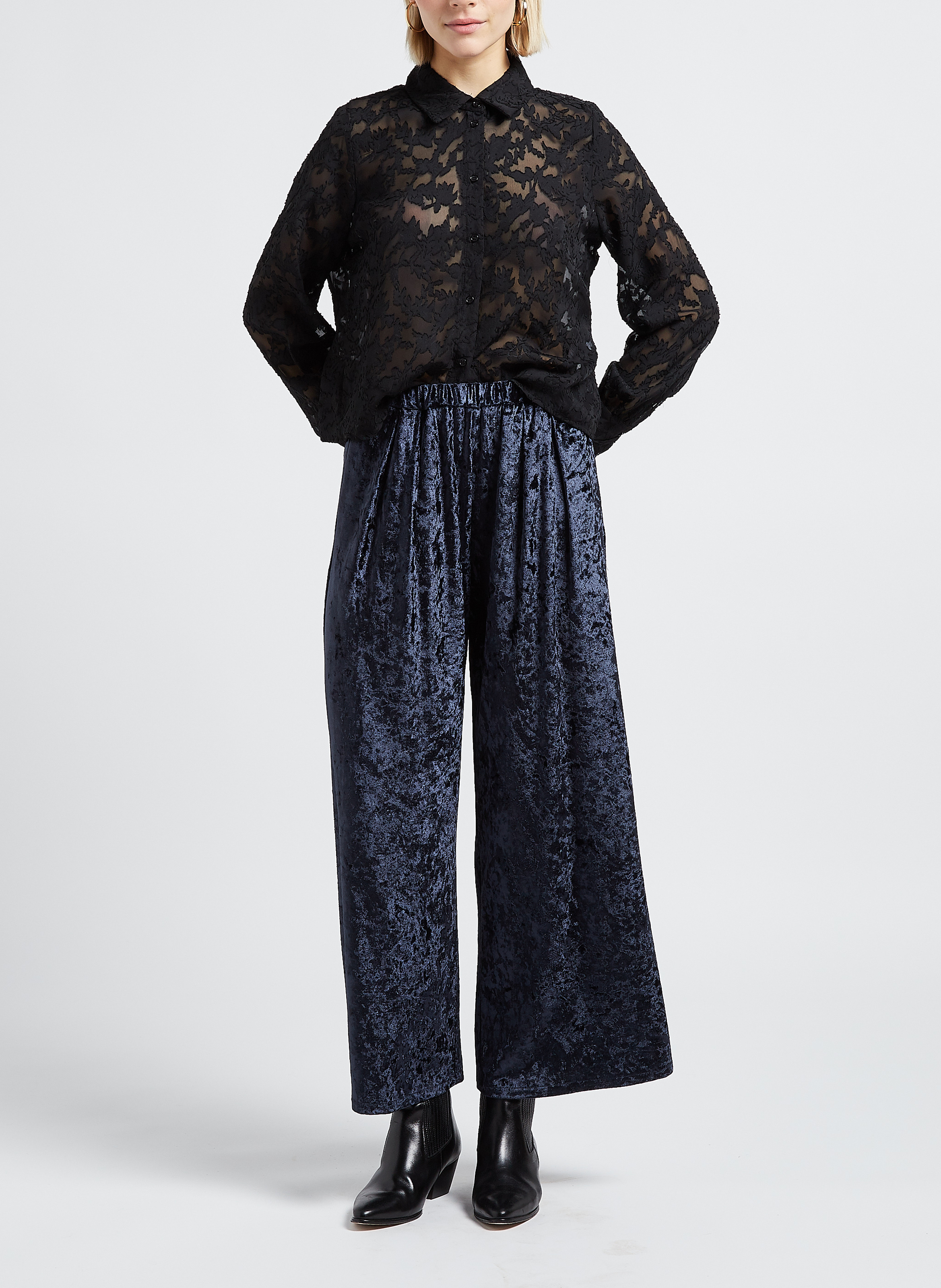 Weite Samthose THE NEW SOCIETY Blau