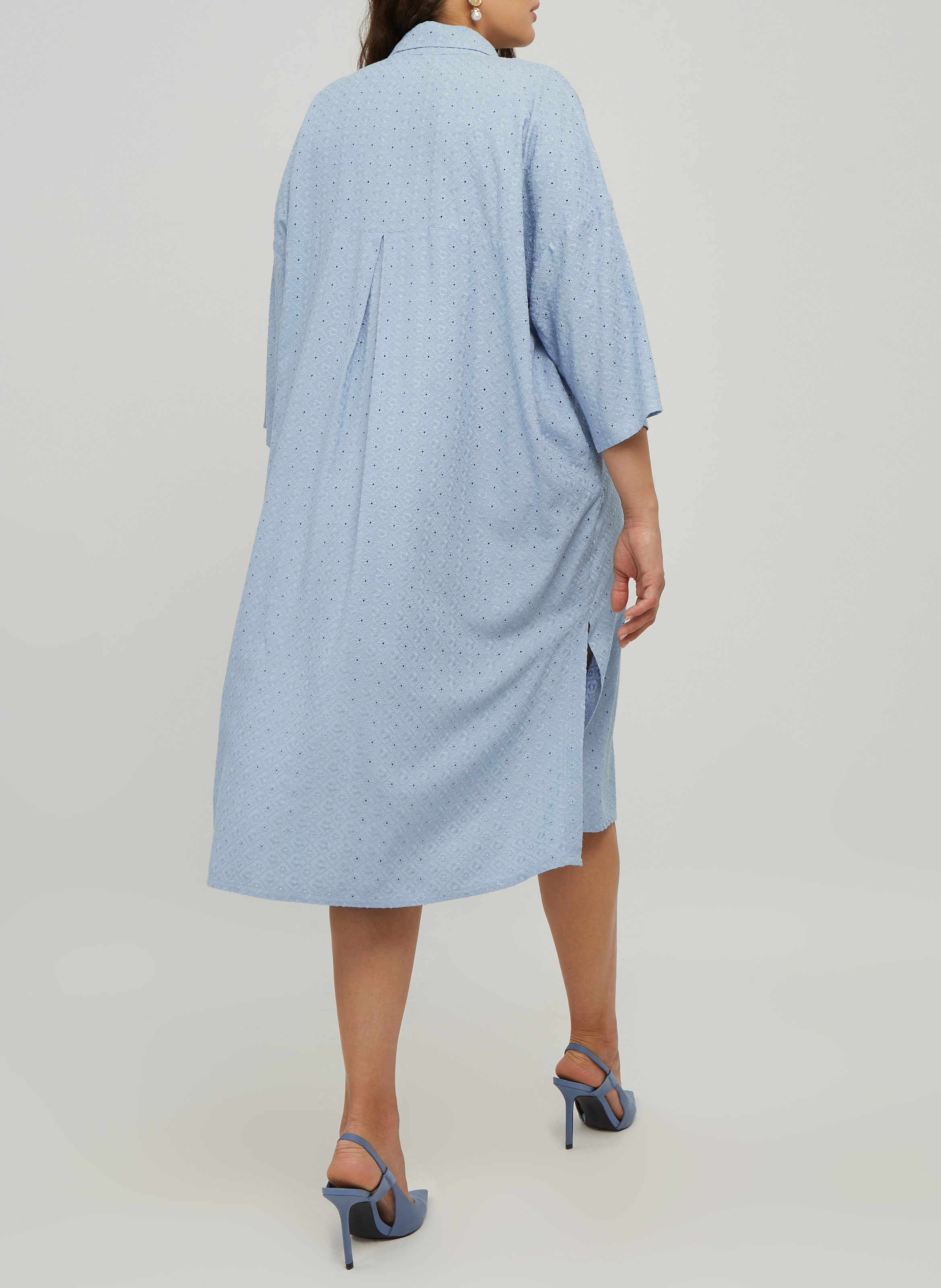 Robe chemise à broderie en viscose MAT FASHION Bleu