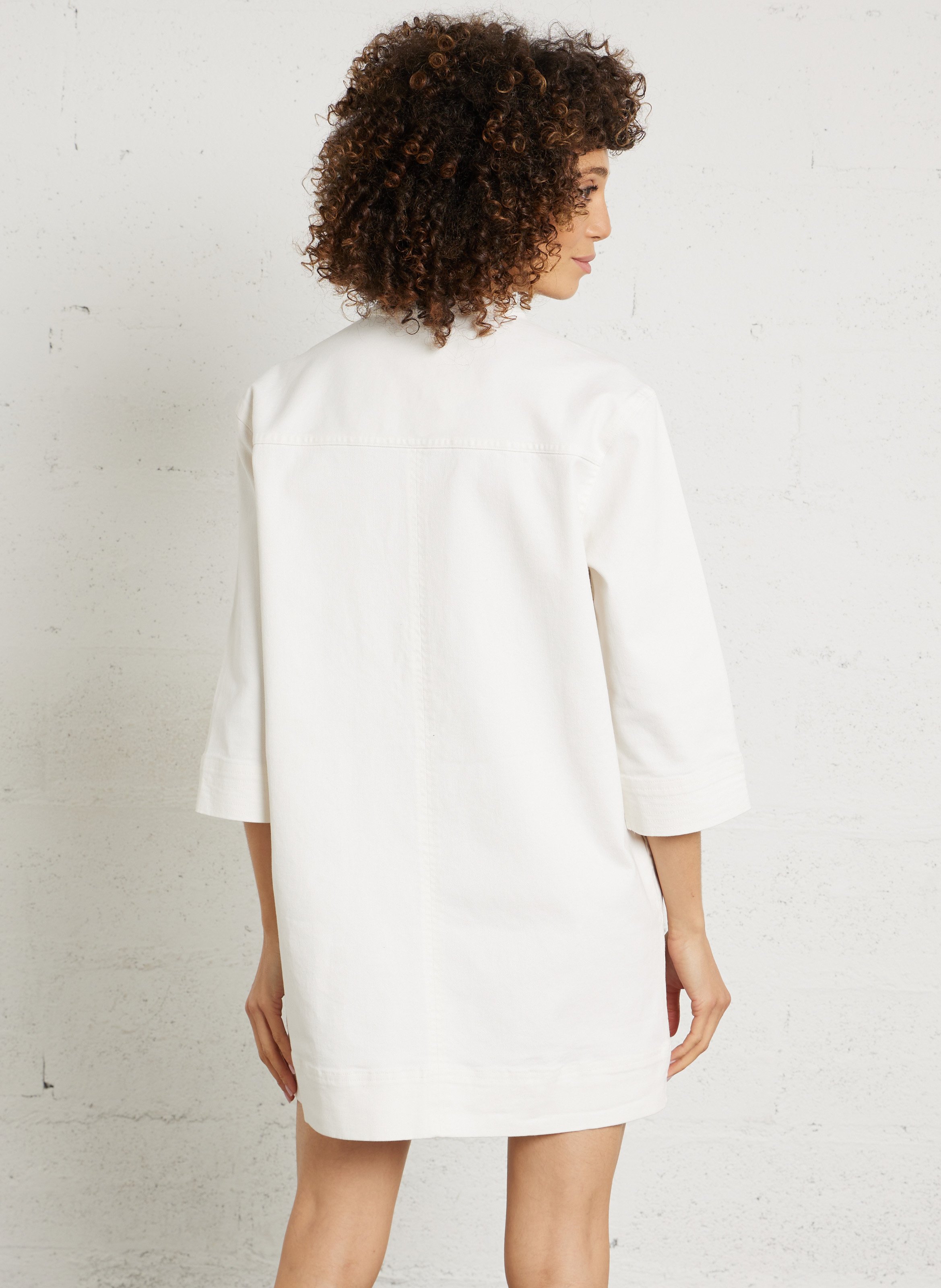 Robe courte col tunisien en coton mélangé LOUISE MISHA Blanc