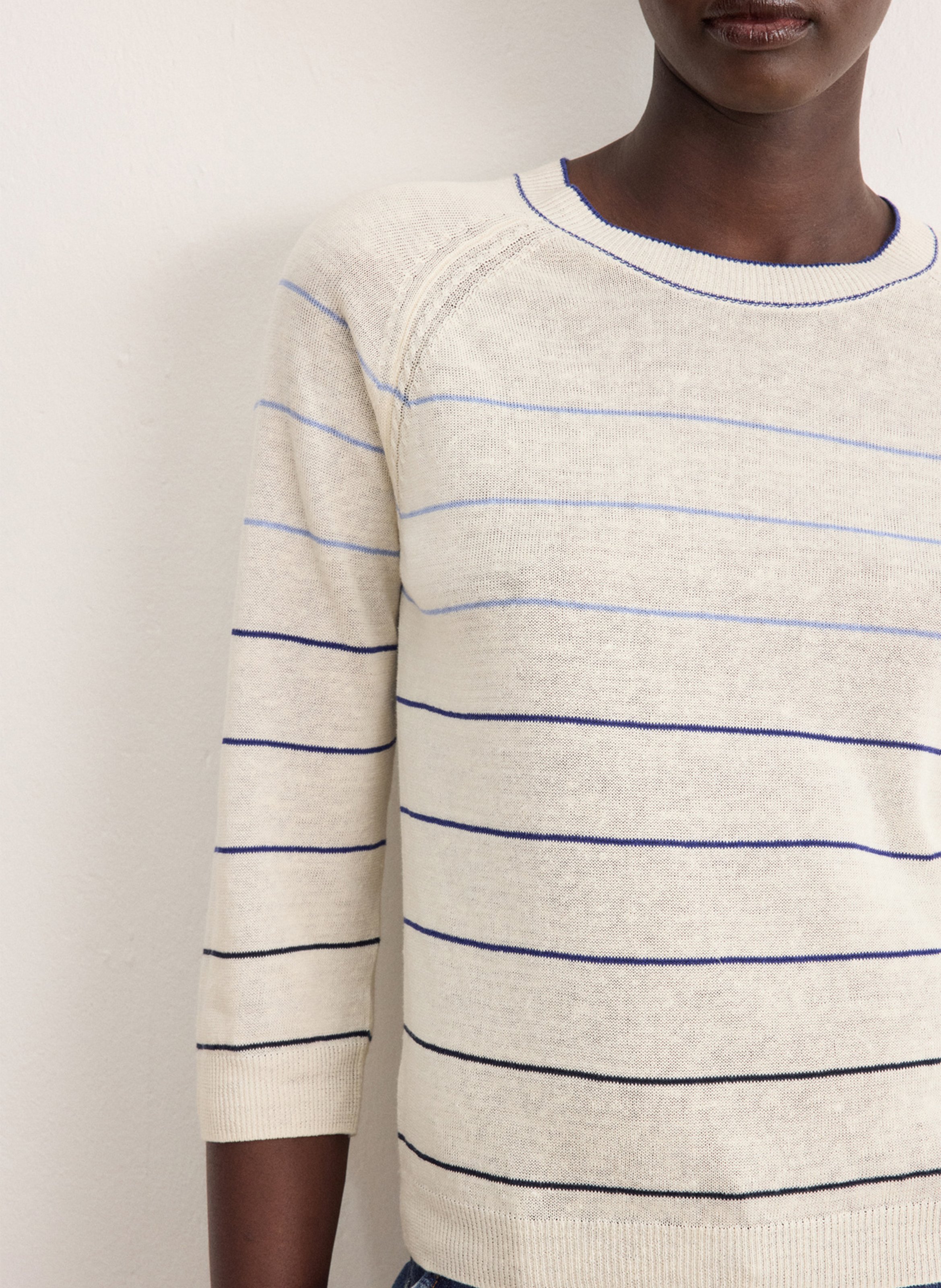 Straight round neck linen blend sweater PABLO Black