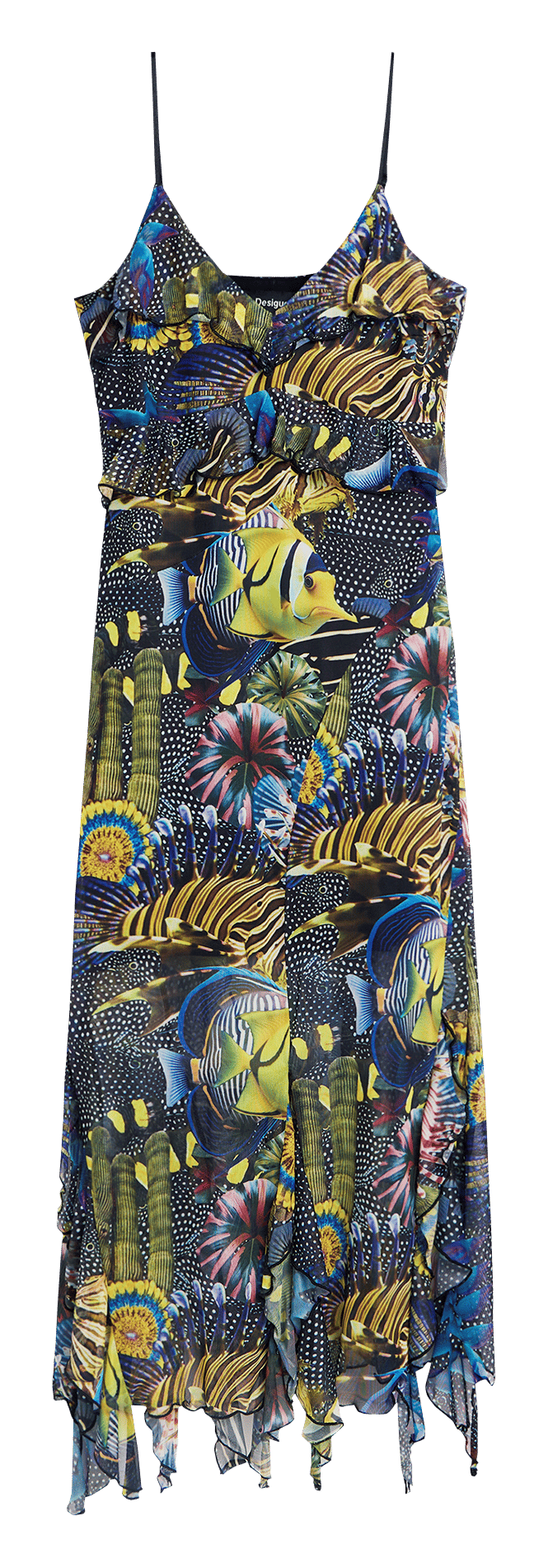 Robe courte asymétrique imprimée col v DESIGUAL Noir