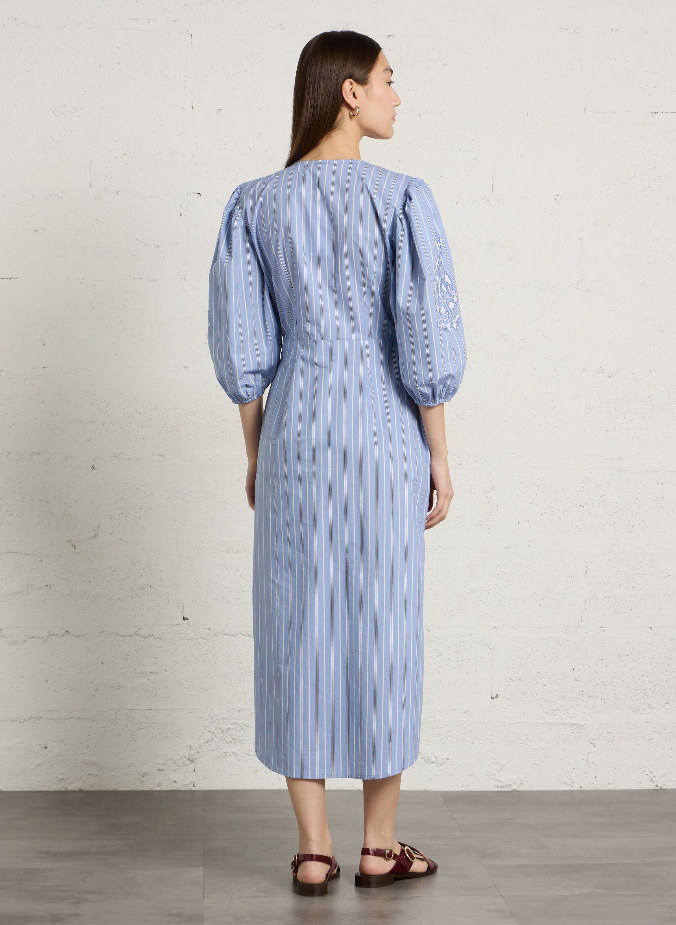 Robe midi ample rayée en coton LOUISE MISHA Bleu