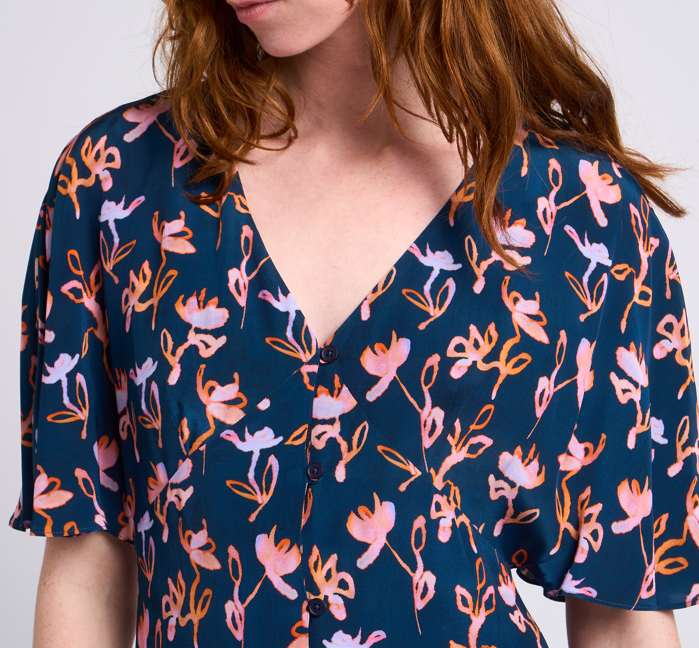 Geblümtes Midikleid mit V-Ausschnitt PAUL SMITH Blau