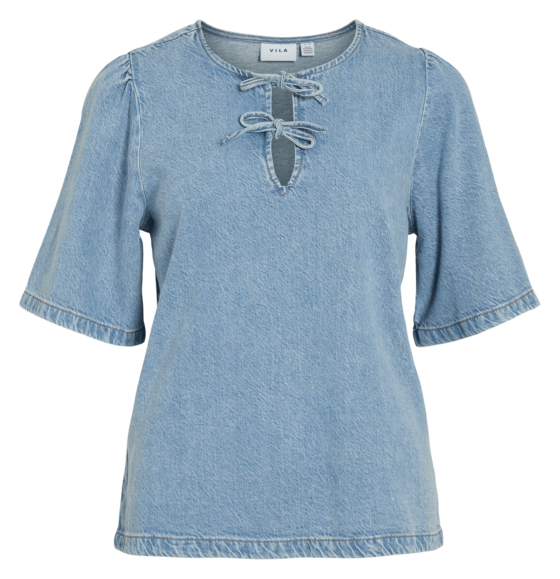 Rundhalsausschnitt-Top mit Denim-Effekt VILA Blau