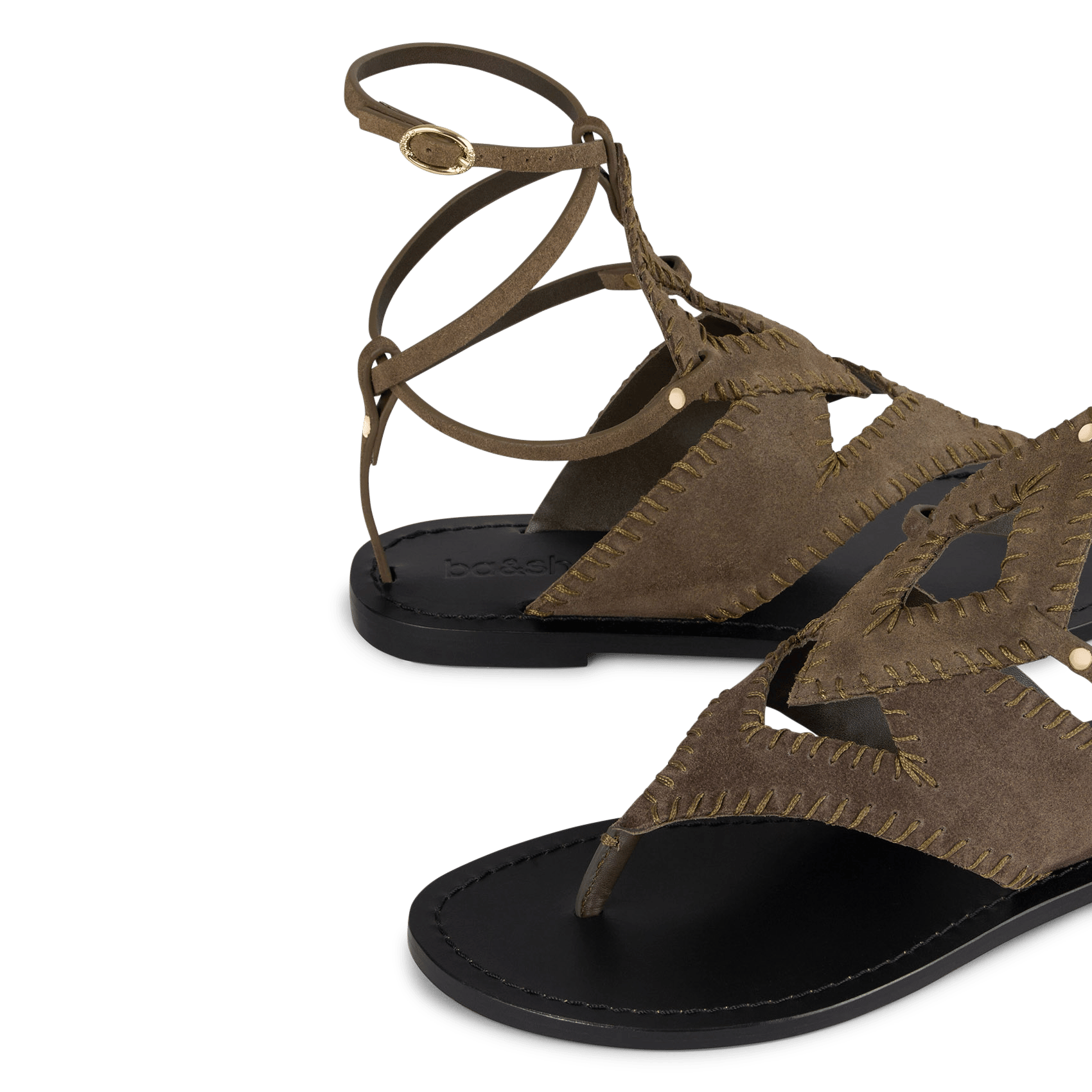 Sandales plates en cuir BA&SH Kaki
