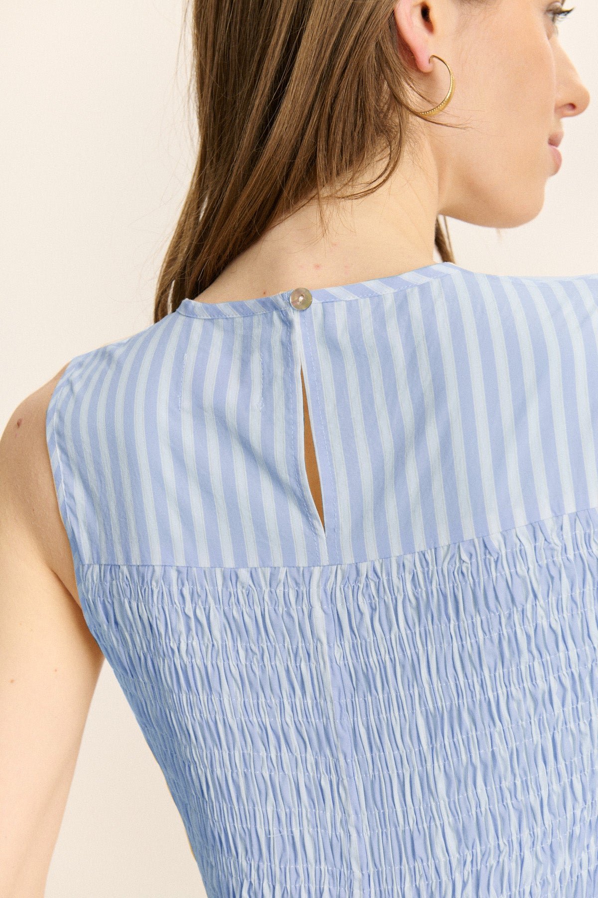 Sleeveless Striped Smocked Top GARANCE PARIS Blue