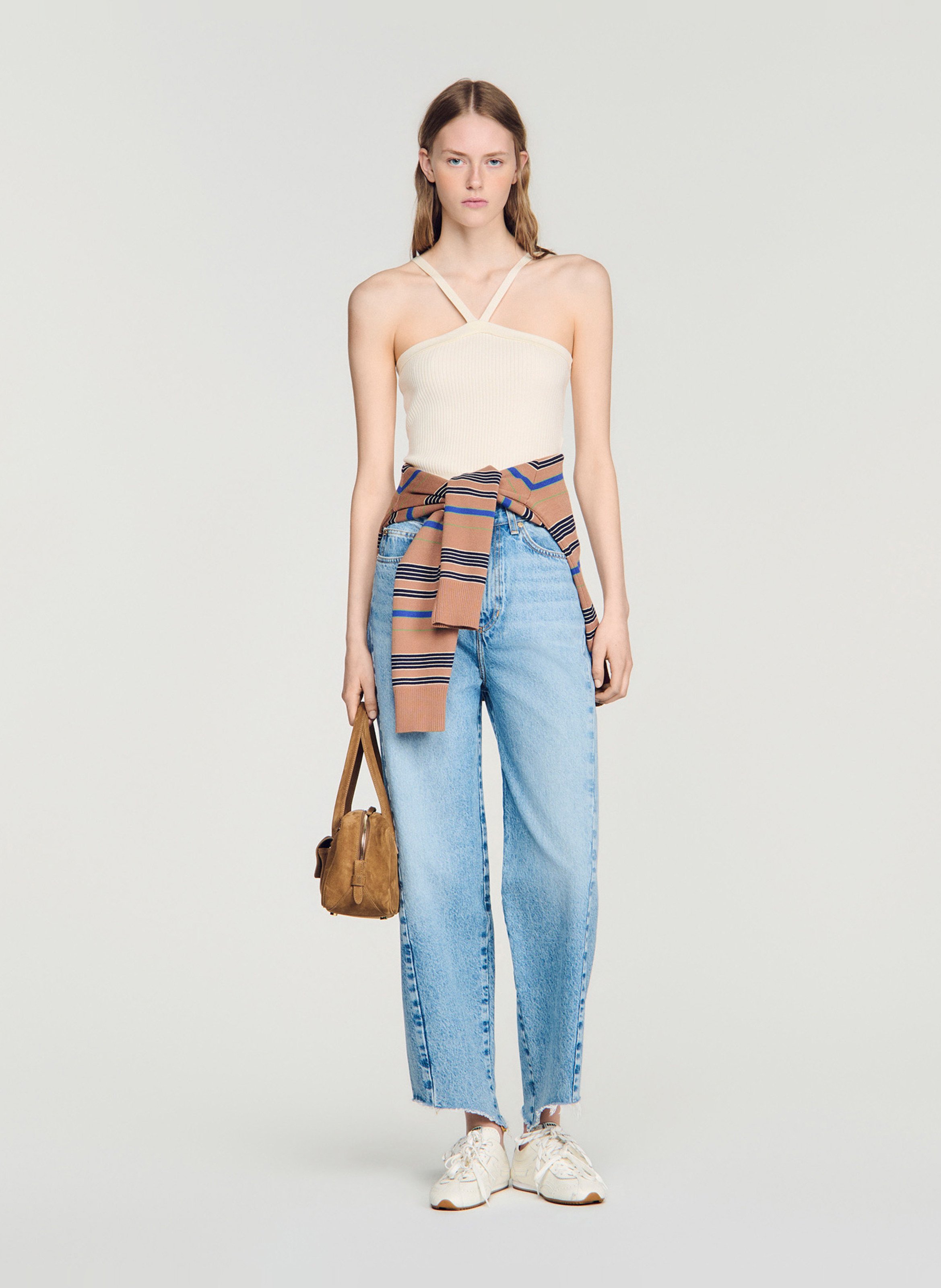 Ribgebreide effen cami-top SANDRO Beige
