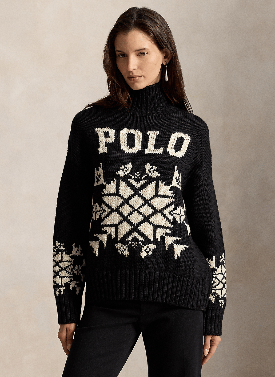 Gerader Pullover mit Stehkragen aus Wolle POLO RALPH LAUREN Schwarz