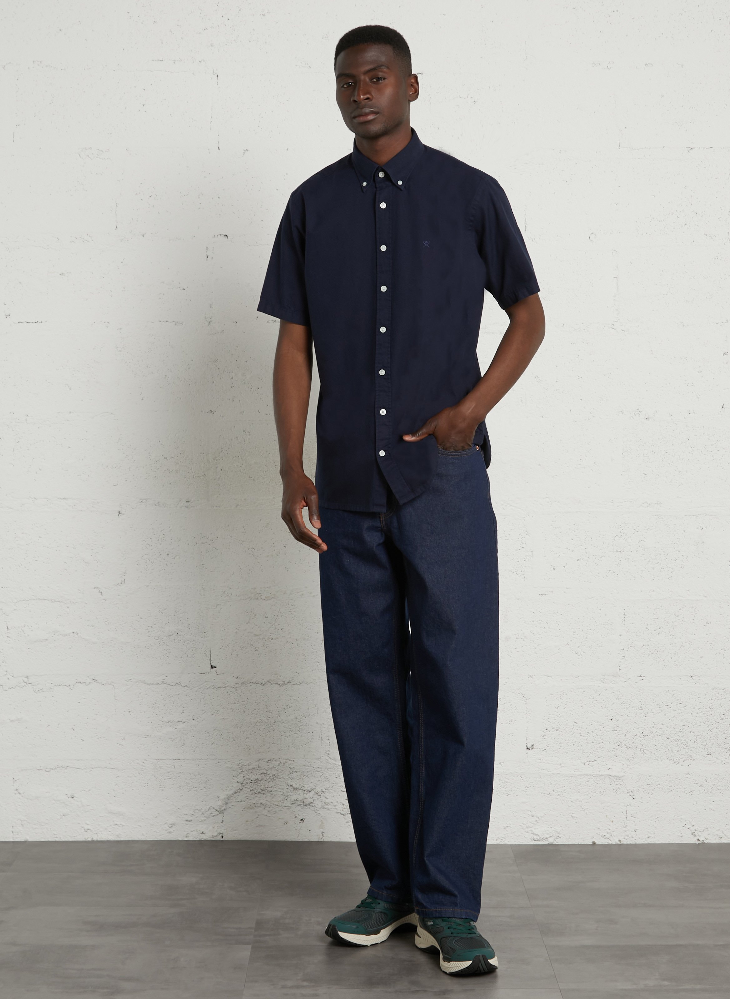 Chemise tailored-fit col américain en coton HACKETT Bleu