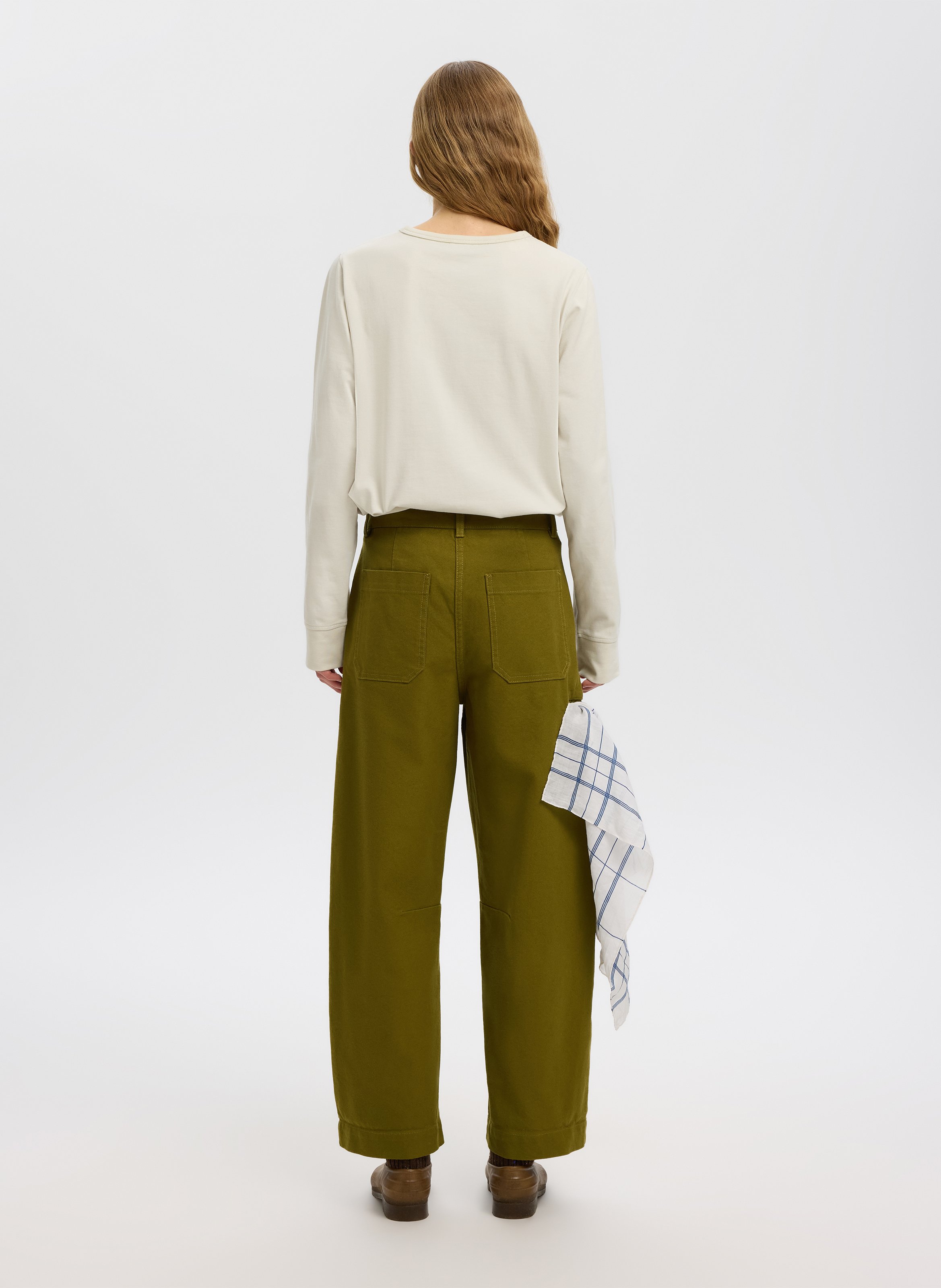 Wide-leg trousers in cotton and linen SELECTED Green