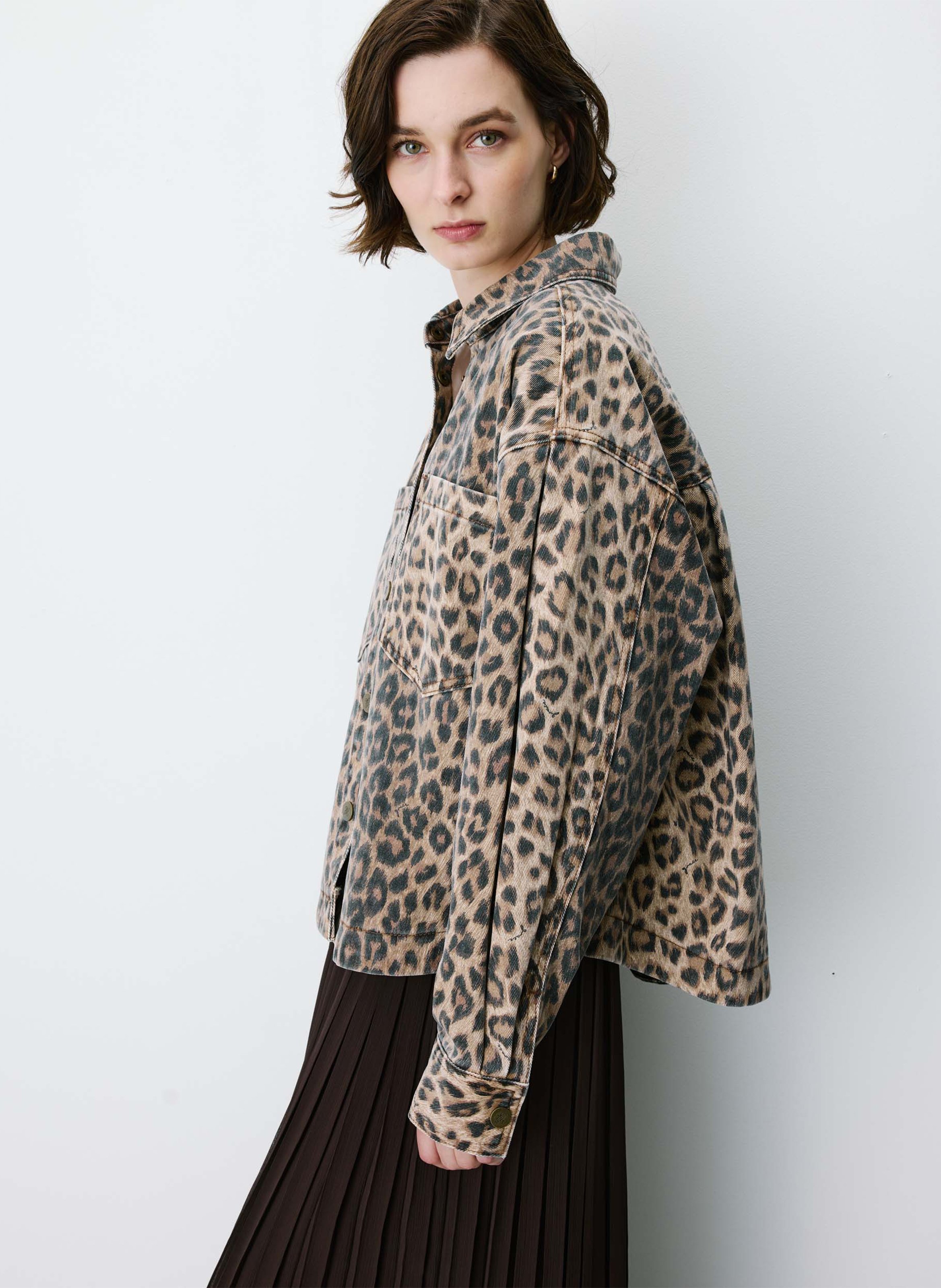 Oversized printed cotton shirt with classic collar GRACE ET MILA Brown