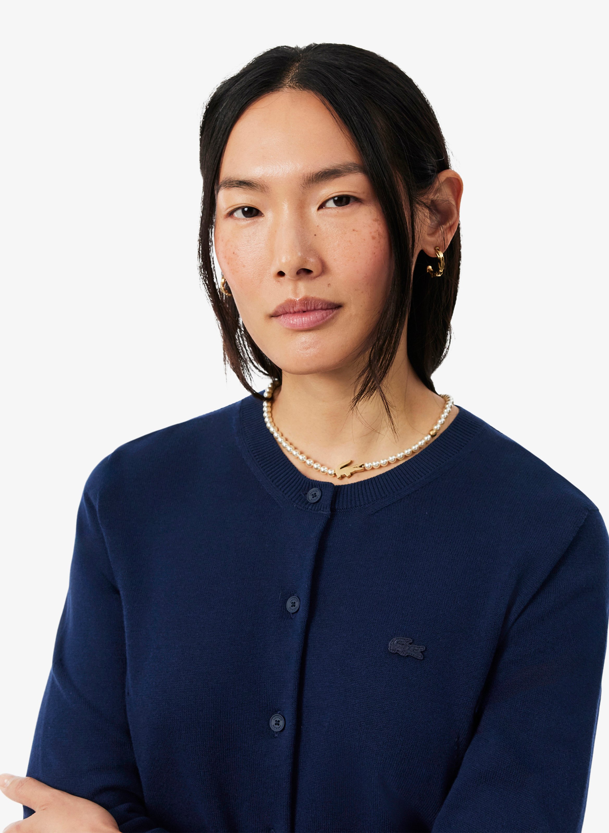 Gerader V-Ausschnitt Cardigan aus Baumwolle LACOSTE Blau