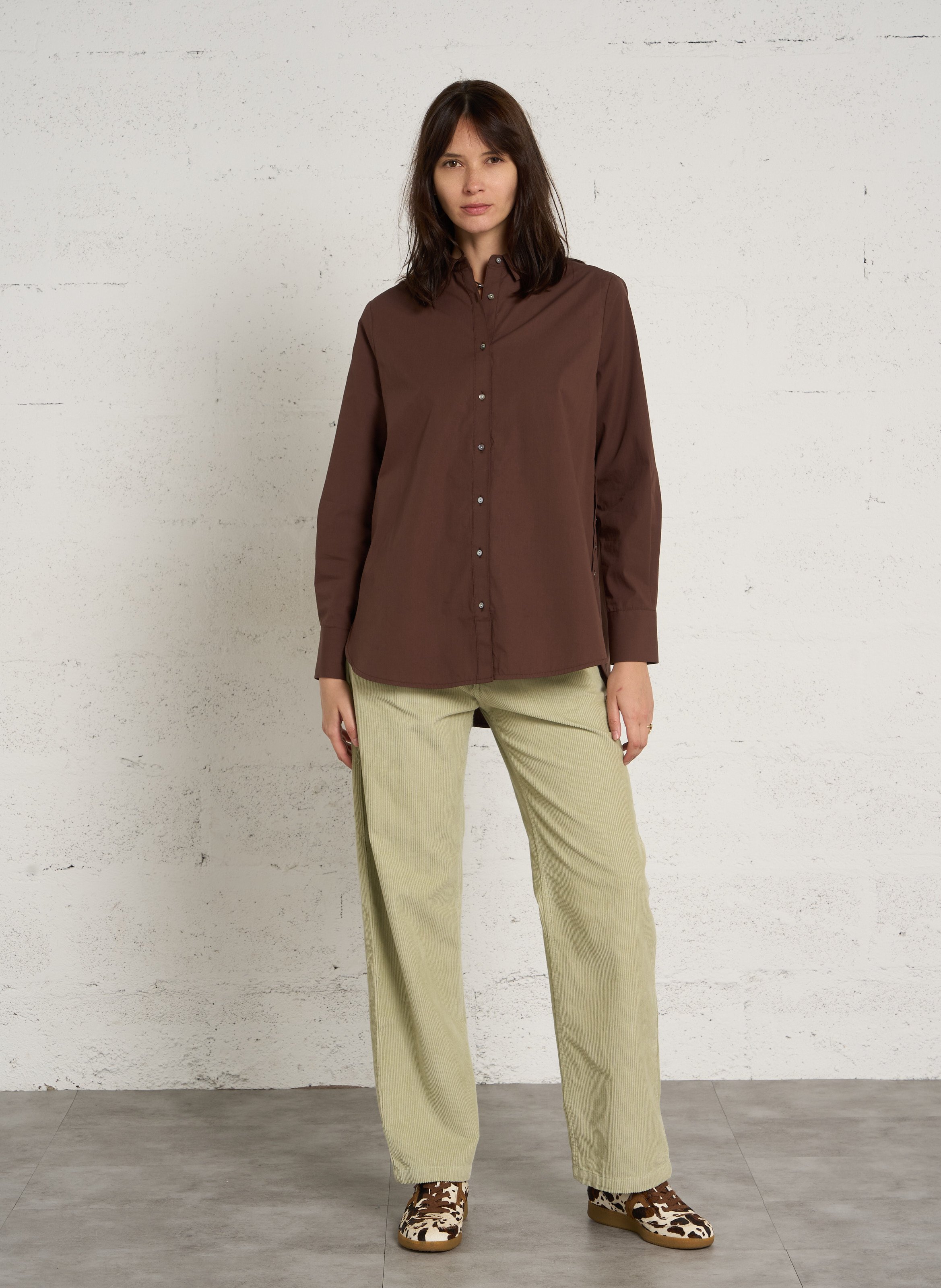 Chemise col classique oversize en coton BELLA JONES Marron