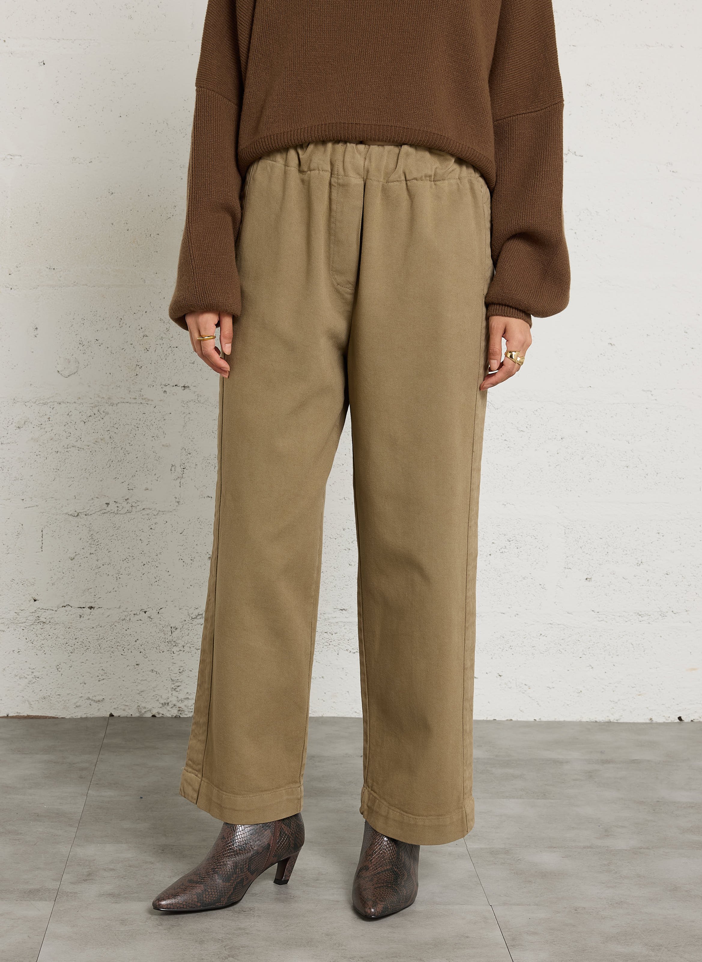 Wijde gestreepte hoge taille broek BELLEPIECE Beige