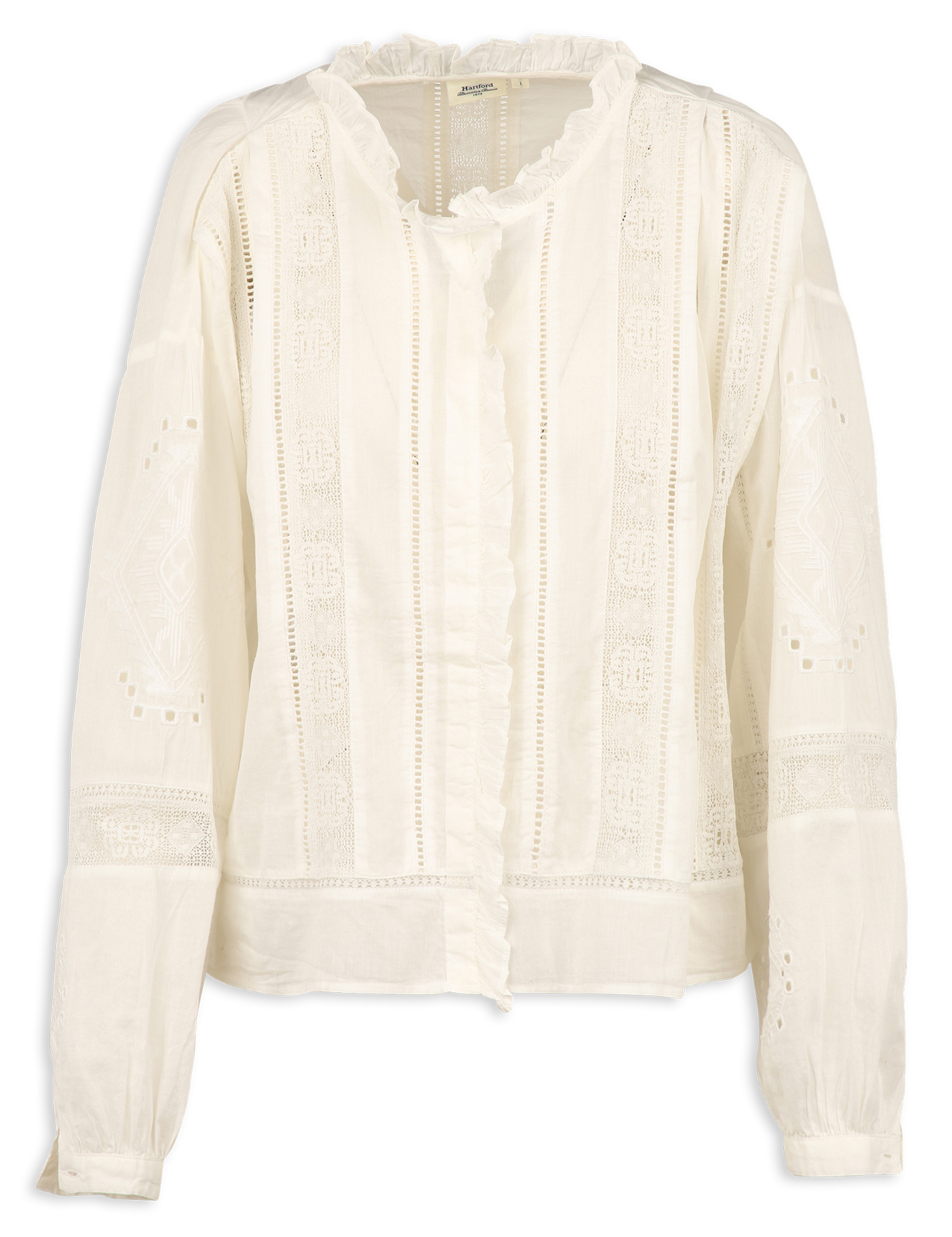 Chemisier ample col rond à volants en coton HARTFORD Beige