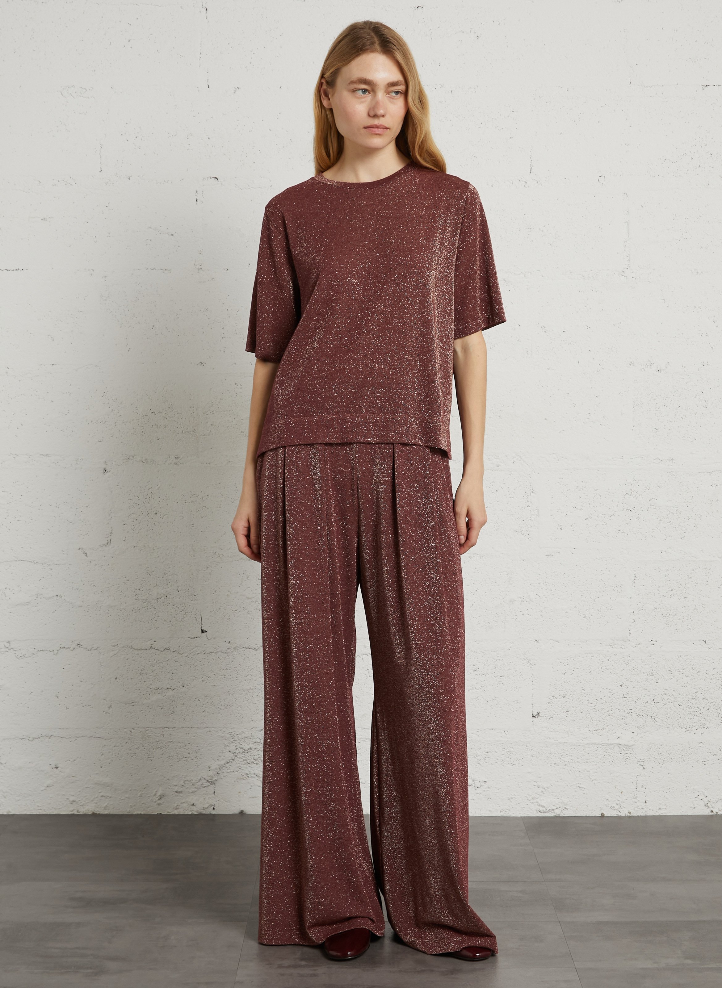 Sequined straight fluid t-shirt MOMONI Brown