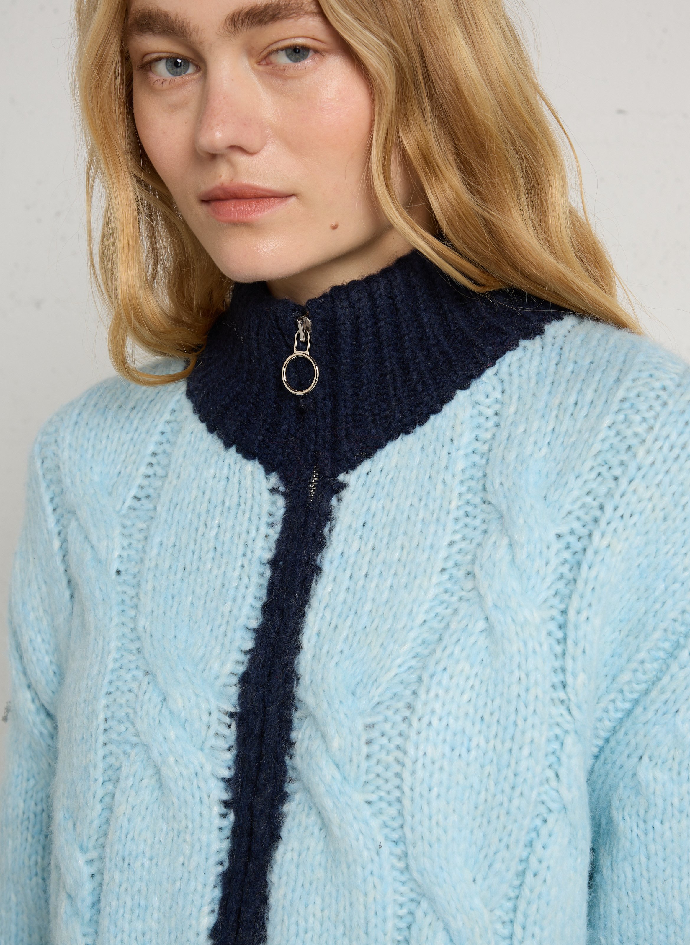 Gerader Reißverschluss-Pullover mit Stehkragen DR BLOOM Blau
