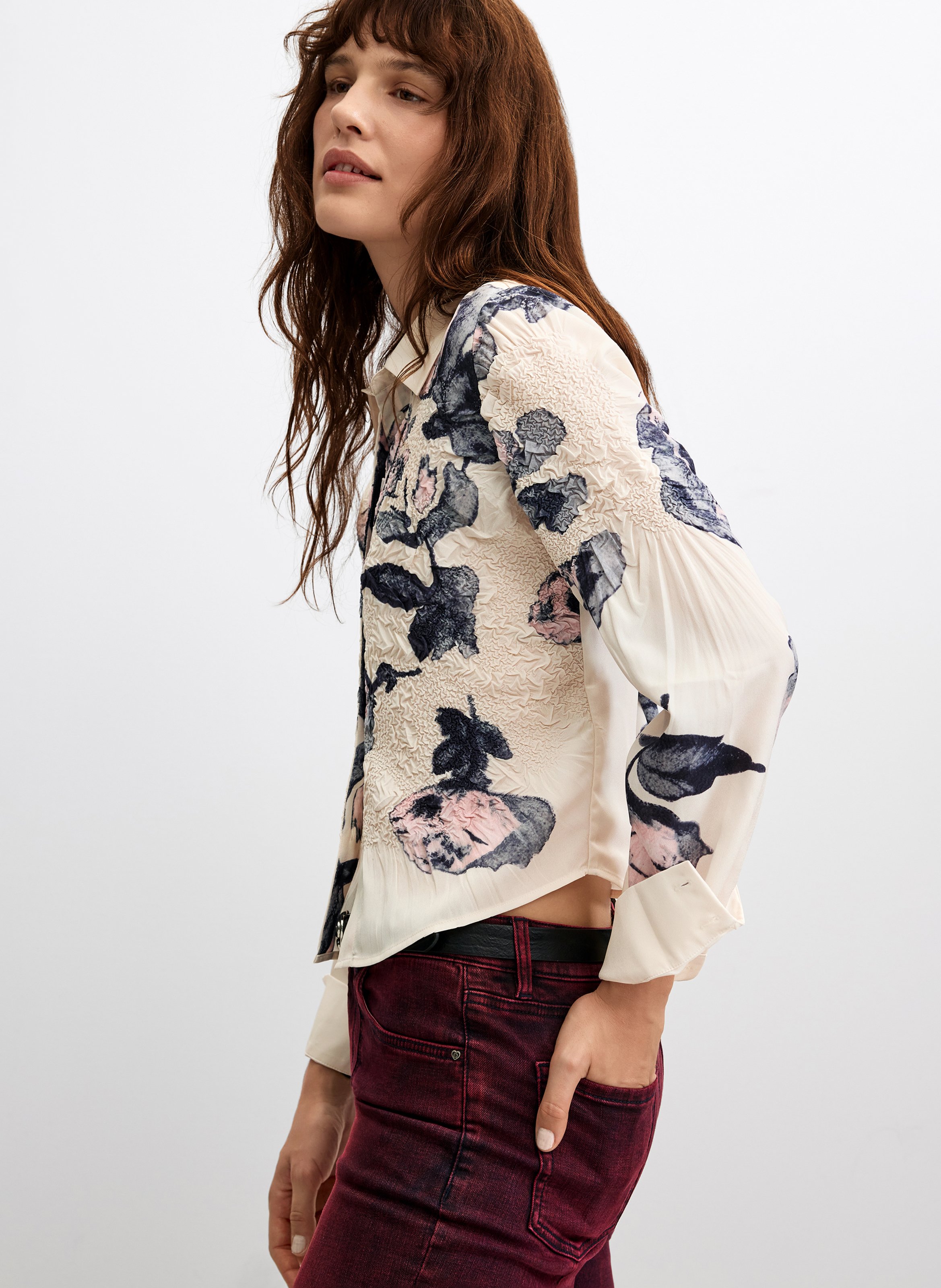 Gerade geschnittenes, strukturiertes Hemd mit Print DESIGUAL Weiss