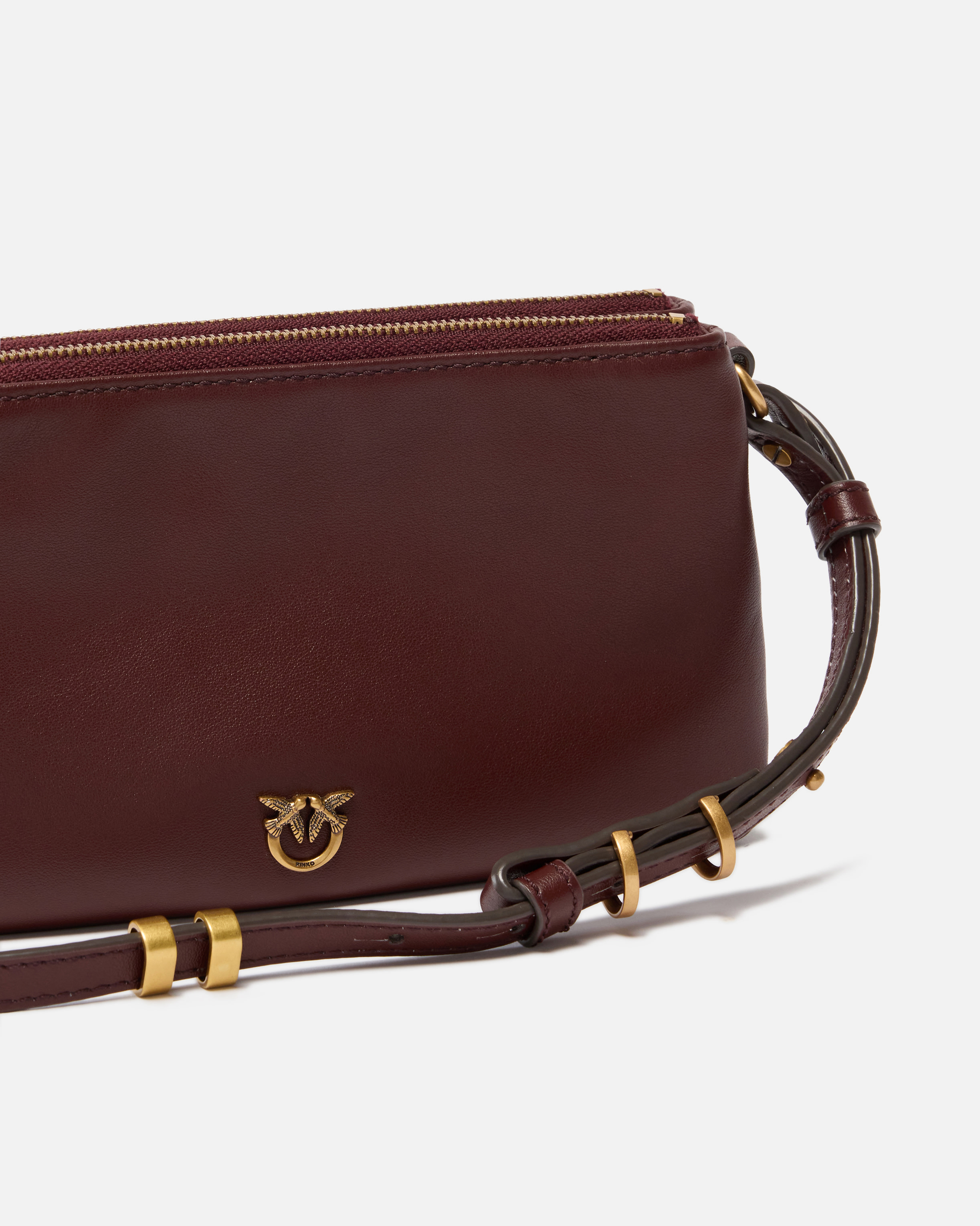 Small leather shoulder bag with love birds logo | Golden PINKO Women