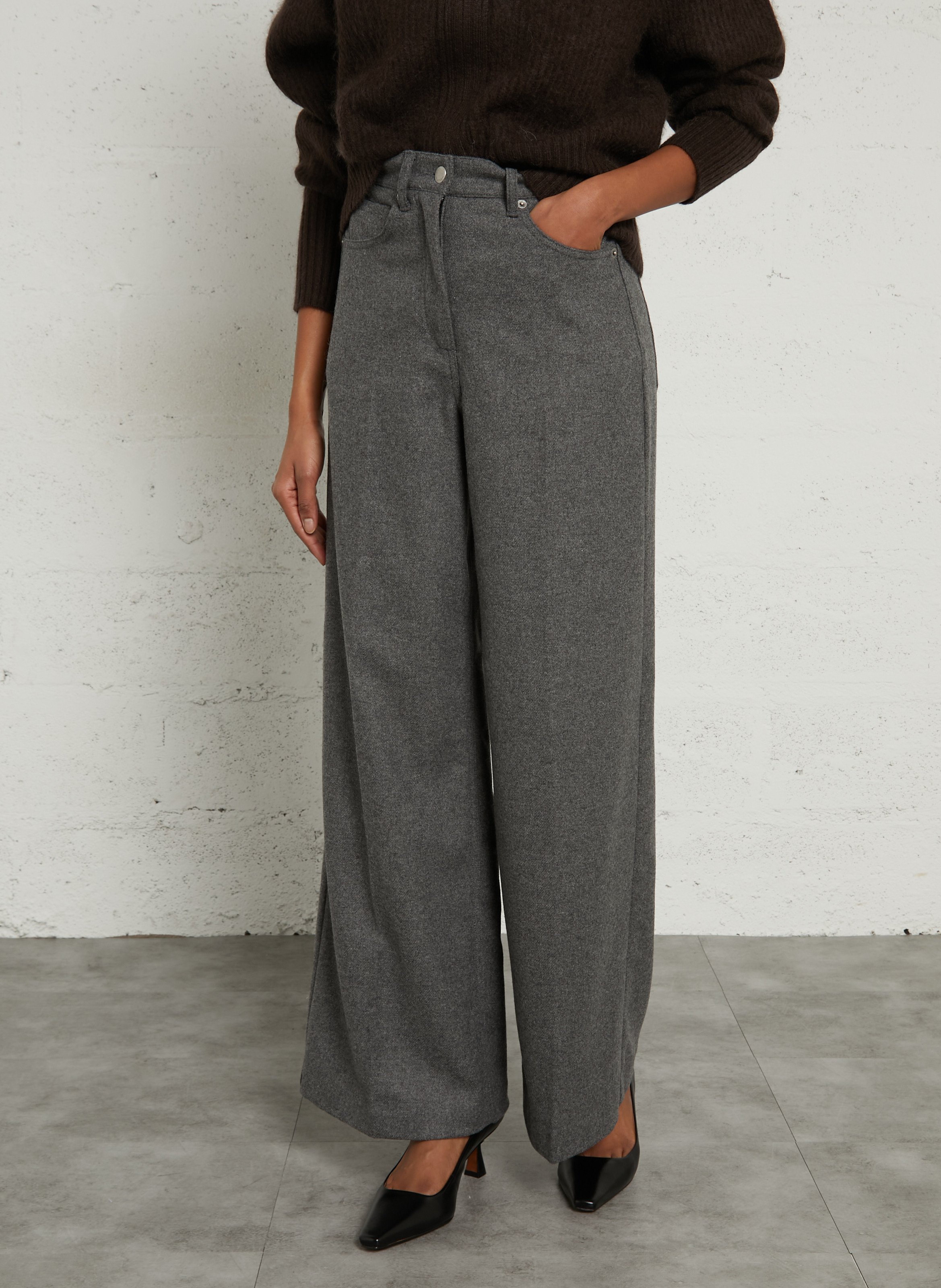 Pantalon large en laine mélangée MOMONI Gris