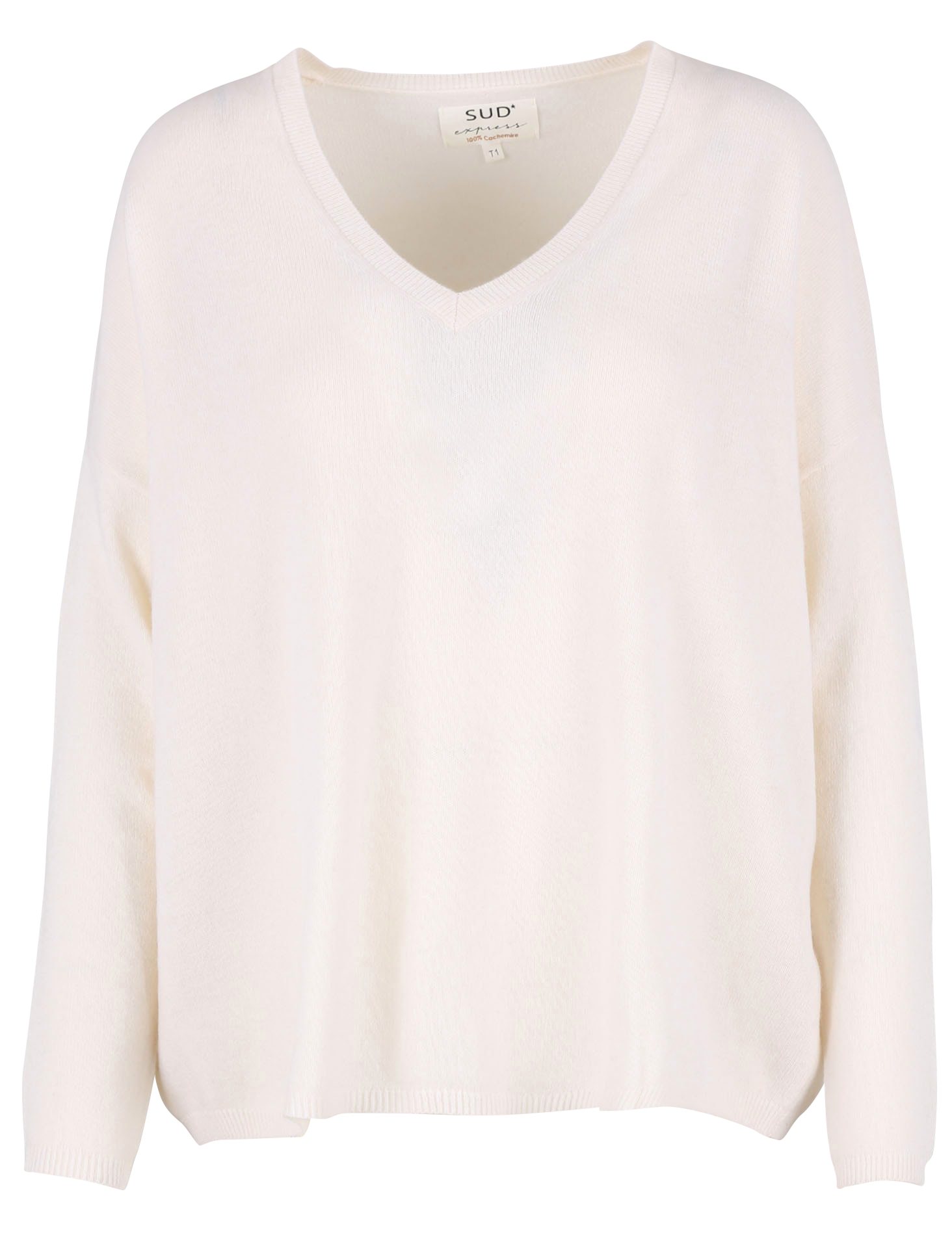 Pull col v en cachemire  SUD EXPRESS Blanc