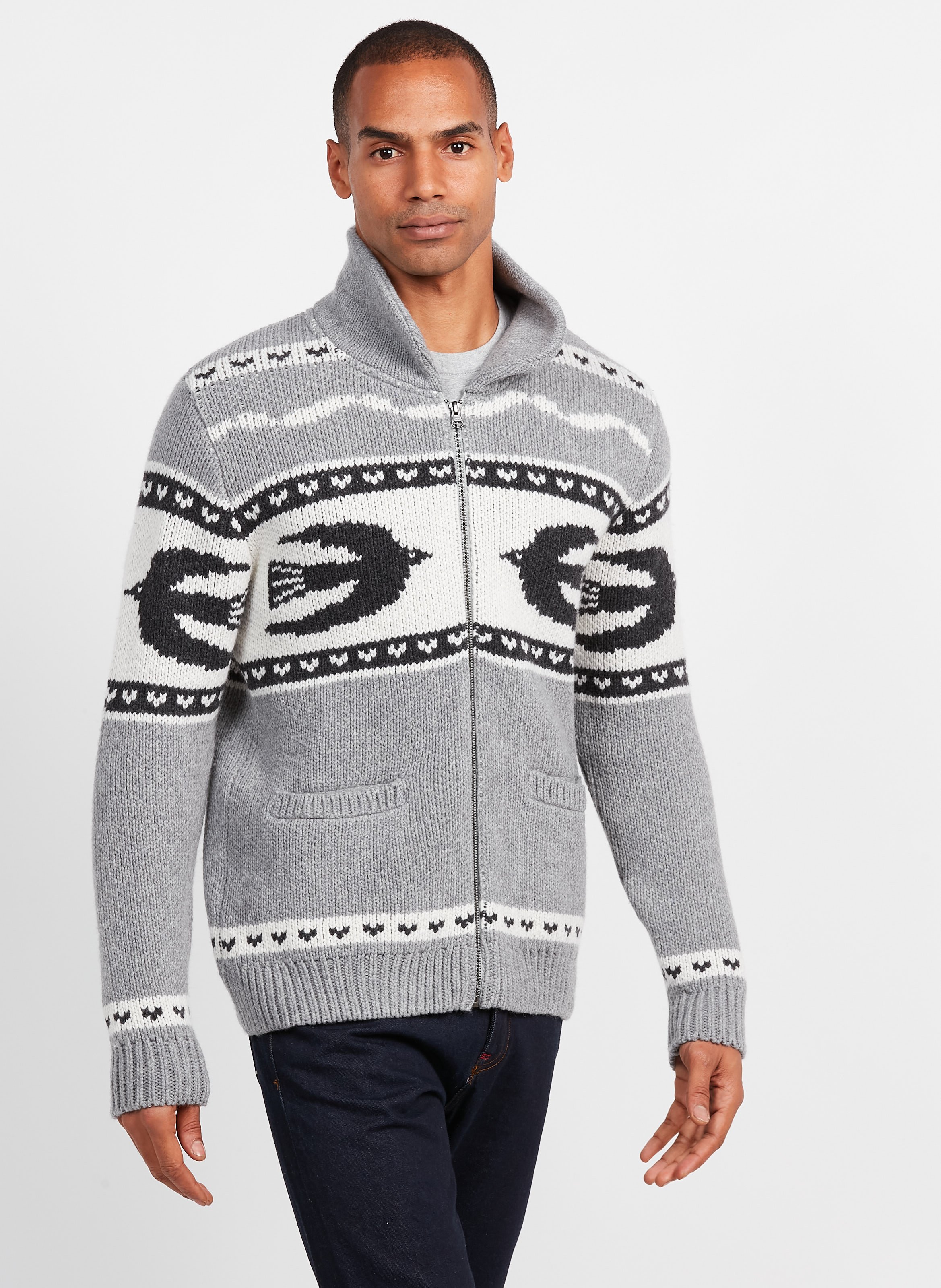 MODFUL Heren vest warme gebreide trui opstaande kraag volledige rits met zijzakken, Blauw, L