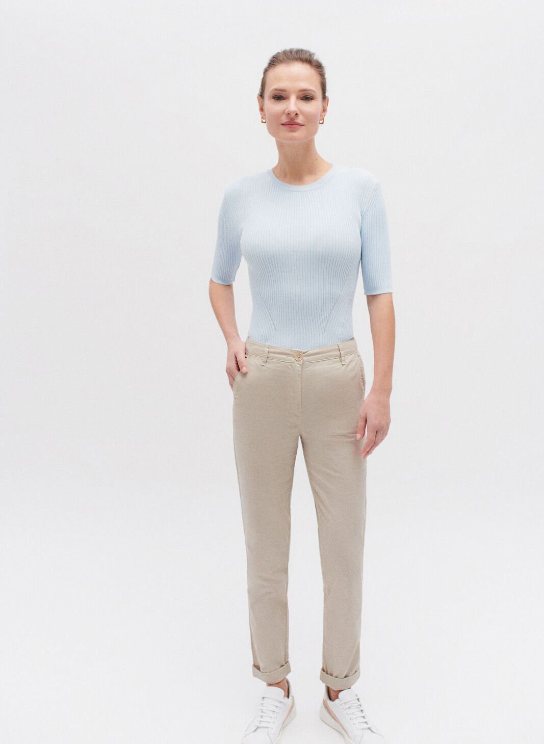 Pantalon Chino En Coton Adelmo Beige Caroll Femme Place des