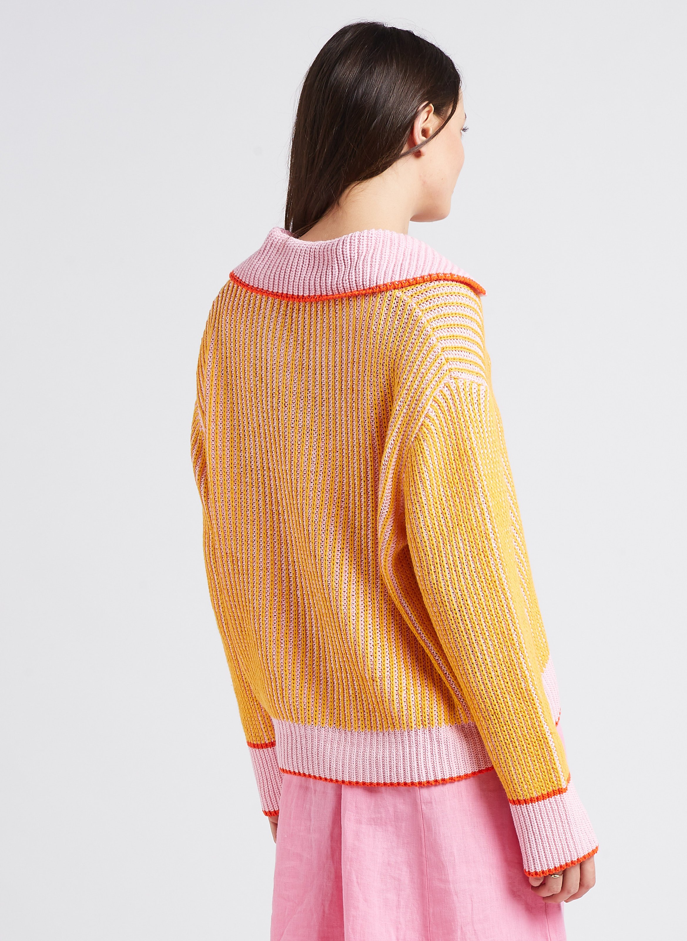 Pull rayé à revers en coton tricoté mélangé DR BLOOM Beige