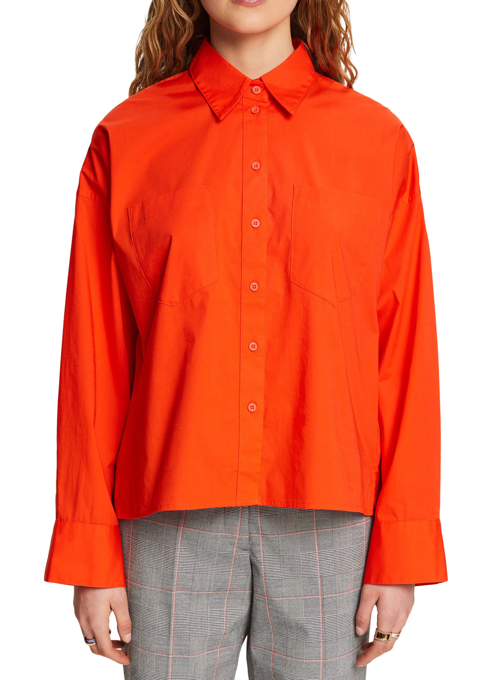 Loose-fit cotton-blend shirt with classic collar ESPRIT Orange