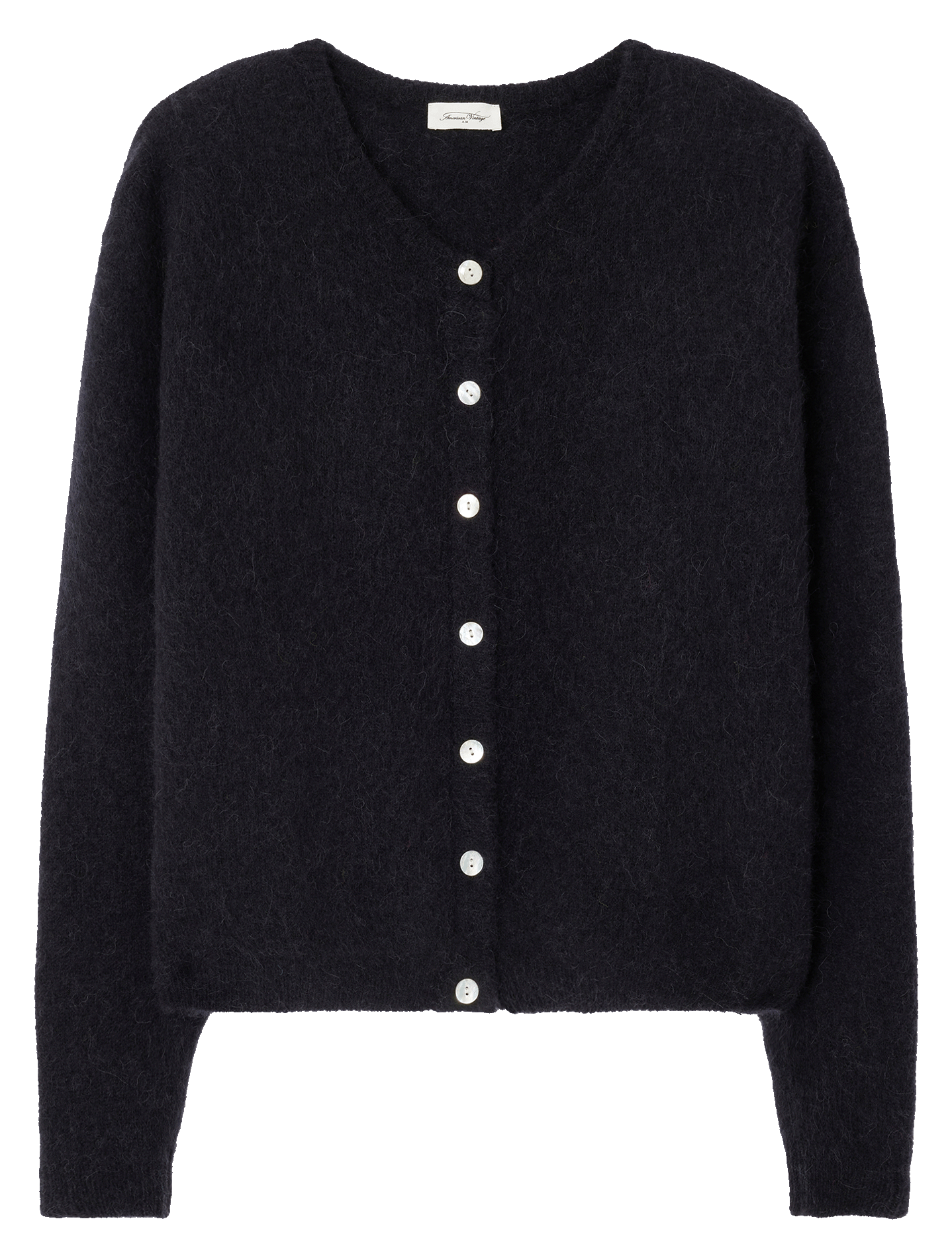 Wollmix-Strickjacke mit Rundhalskragen AMERICAN VINTAGE Schwarz